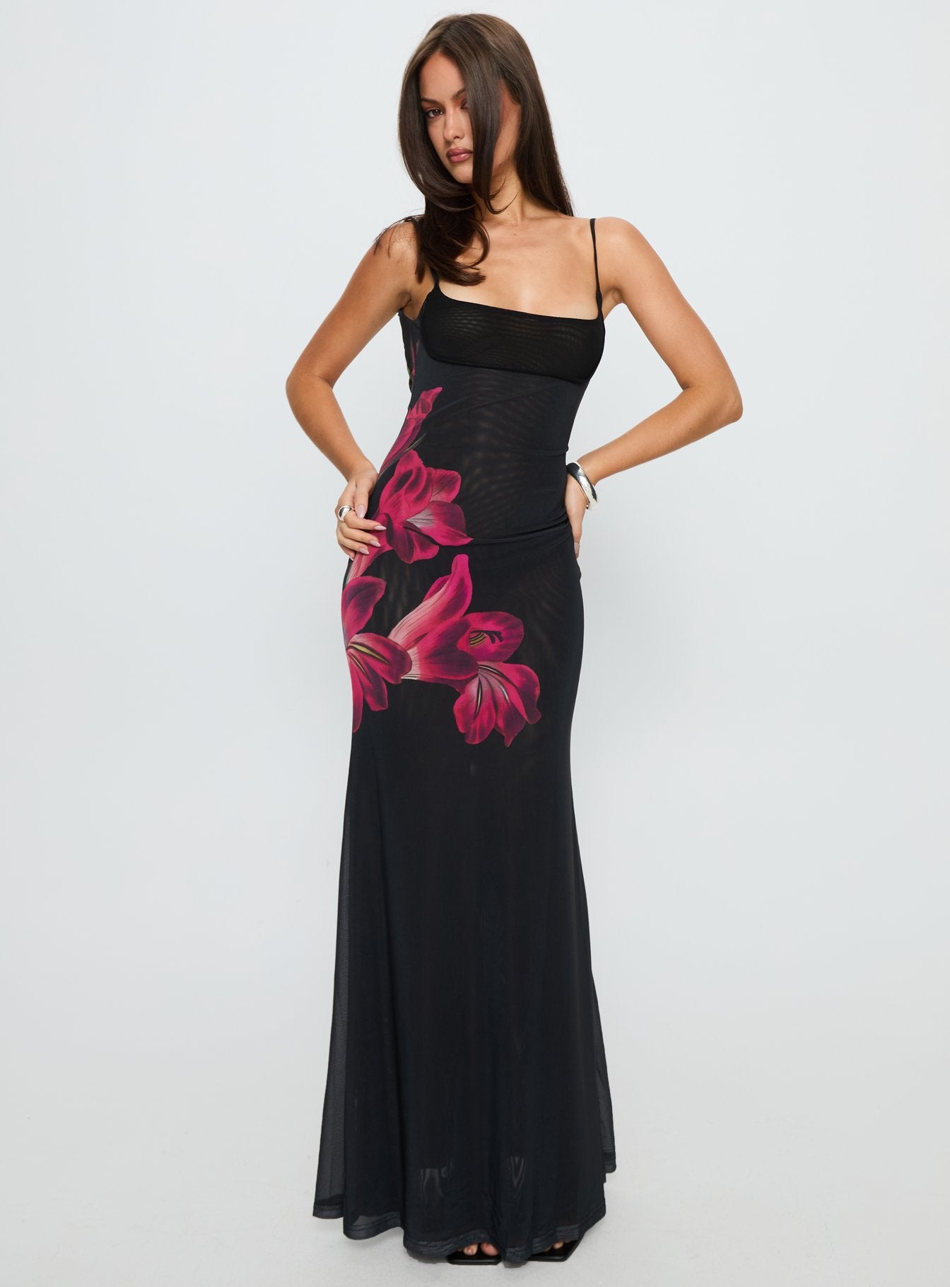 Fiadora Mesh Maxi Dress Black Floral - Image 3
