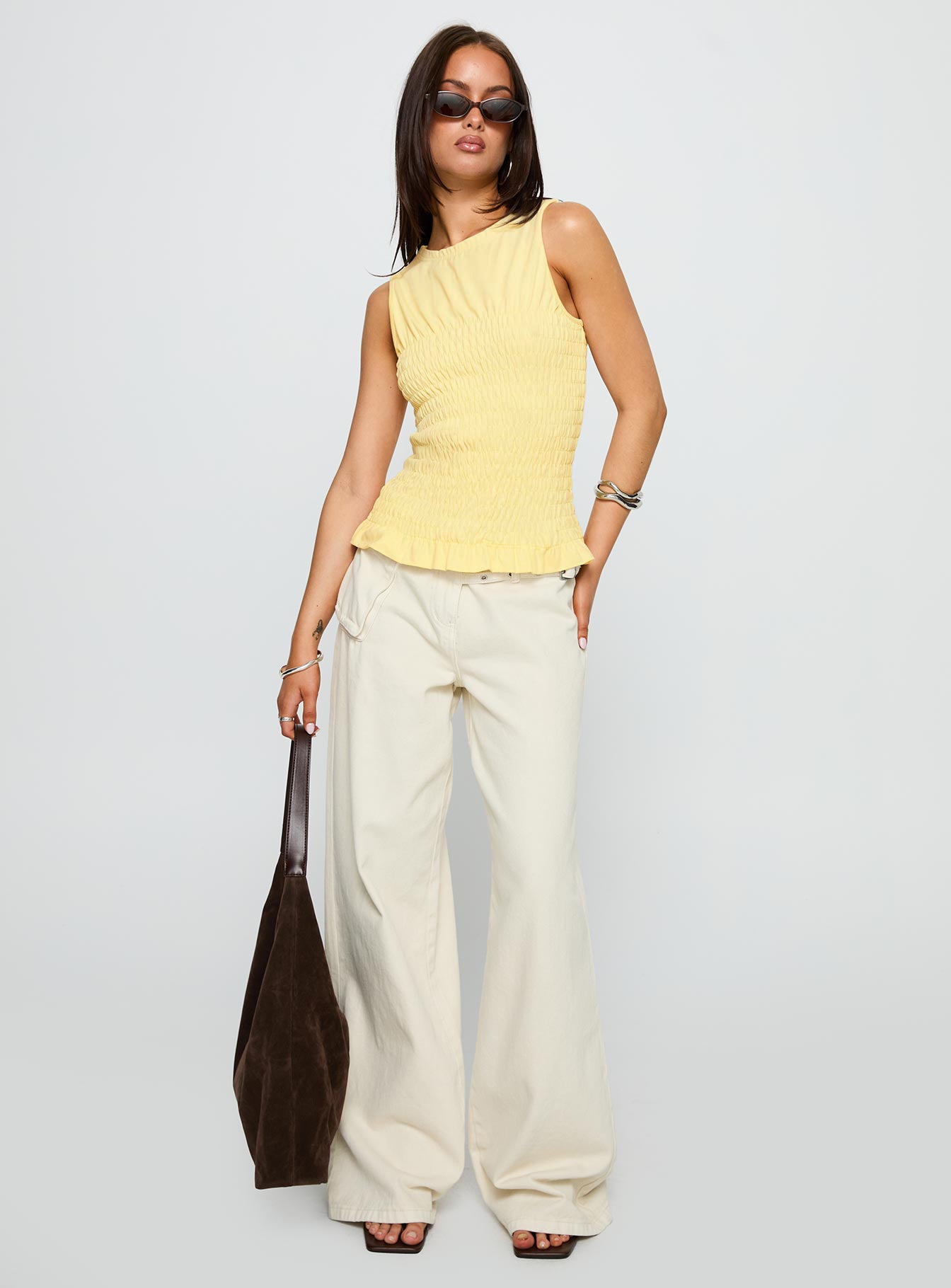 Maybe Tomorrow Ruched Sleeveless Top Lemon - Image 3