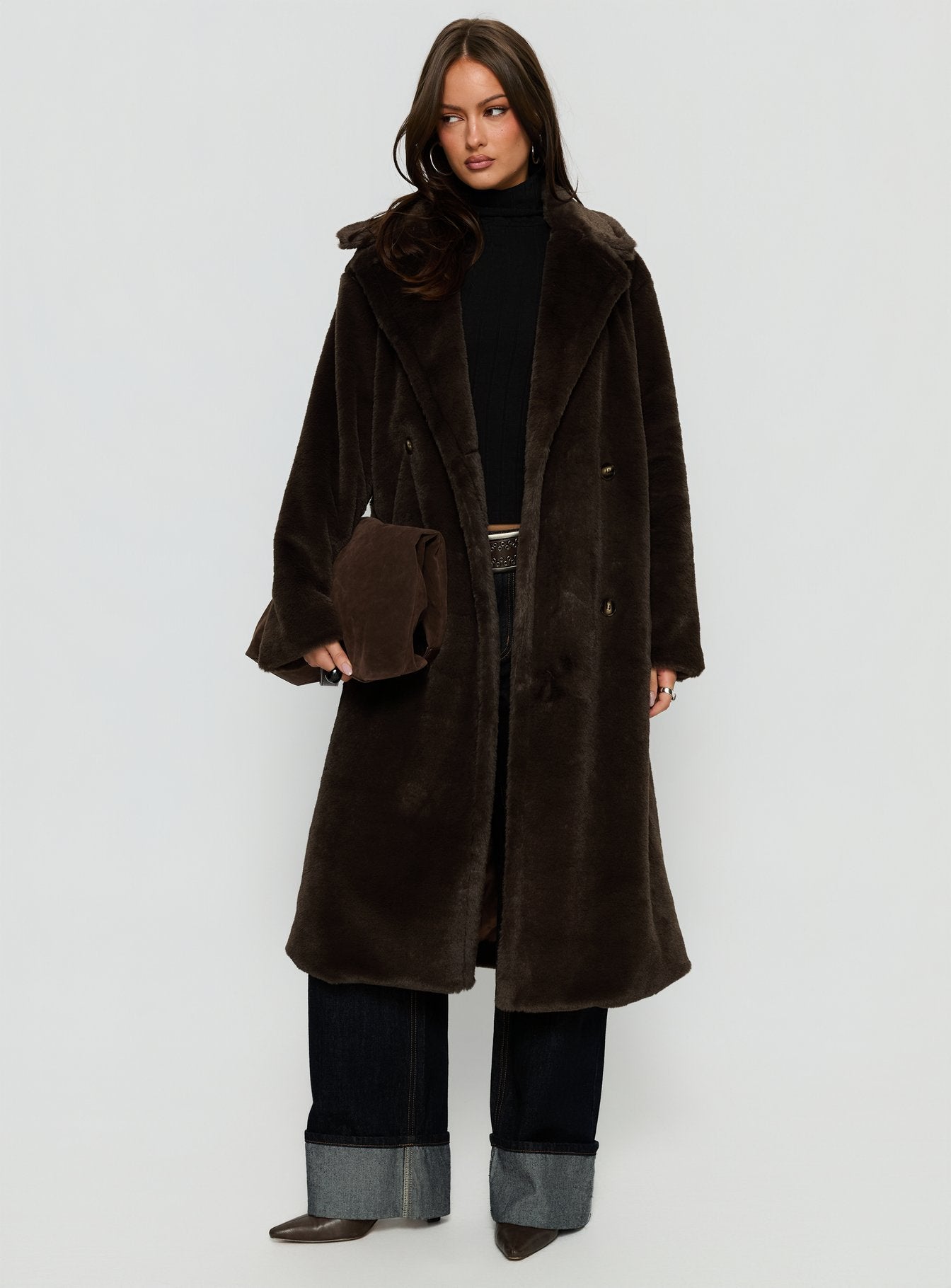 Alvie Longline Faux Fur Coat Brown - Image 3