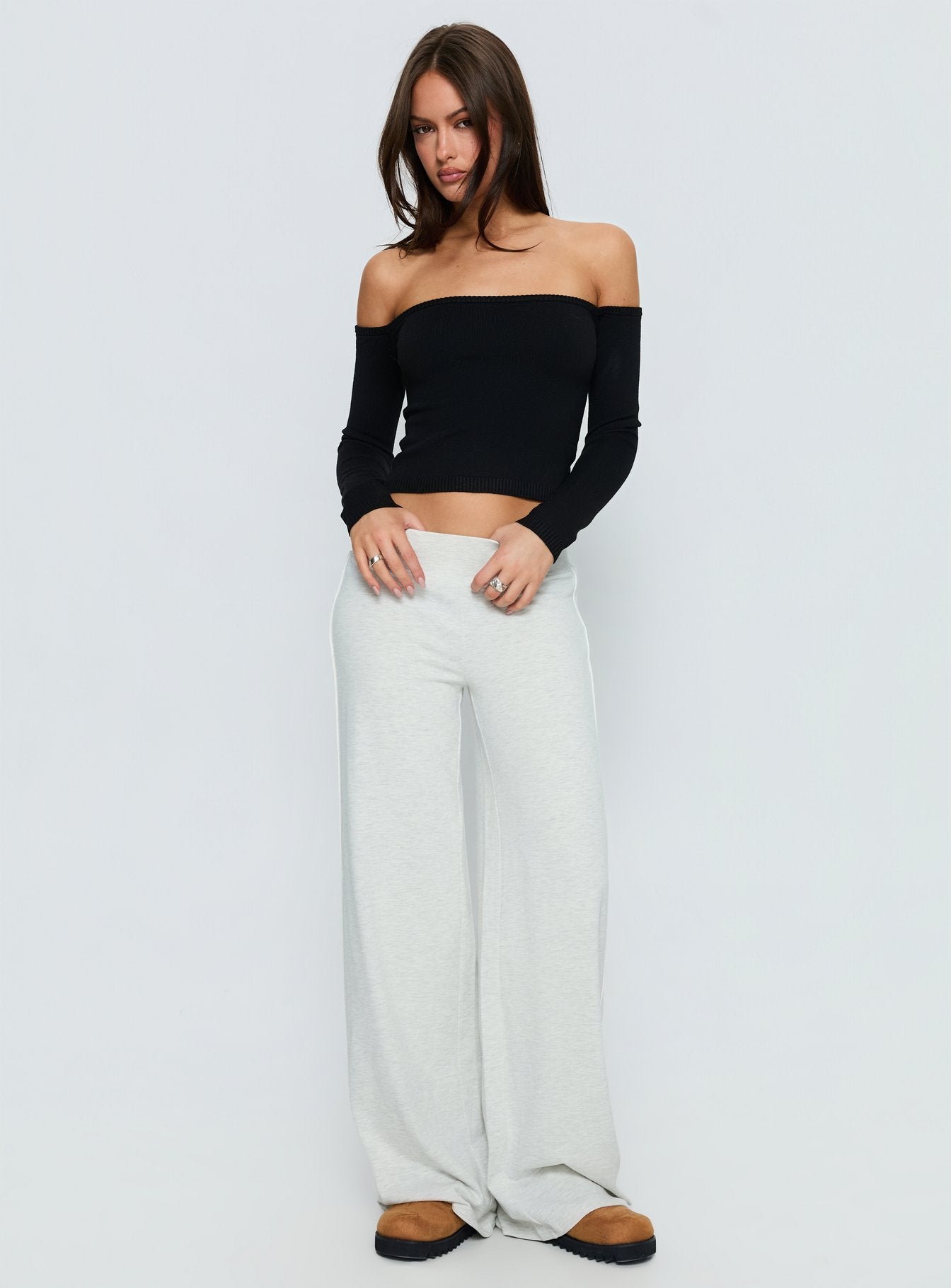 Ellaina Off Shoulder Long Sleeve Top Black - Image 2
