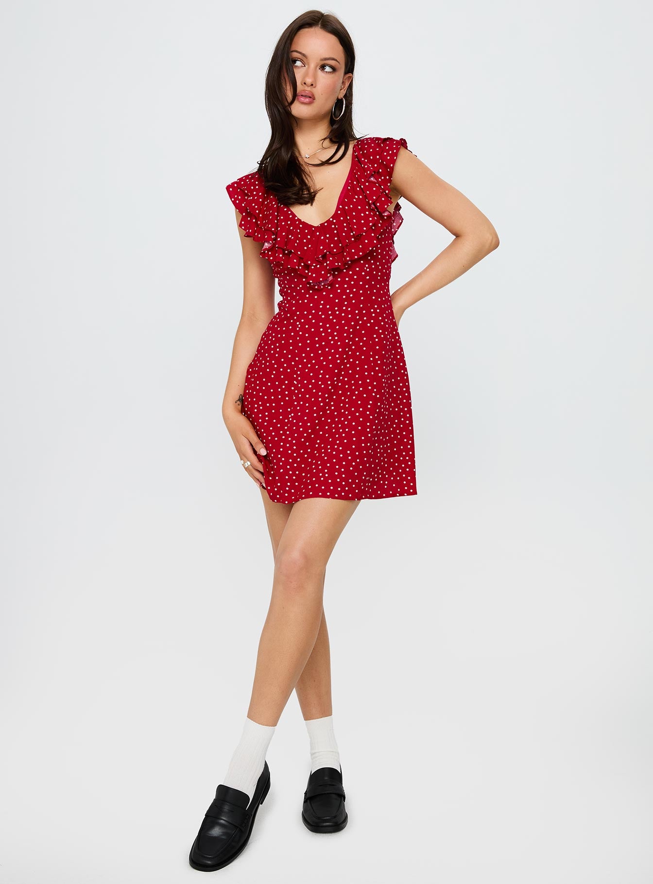 Cherry Schnapps Flutter Mini Dress Red Polka - Image 3