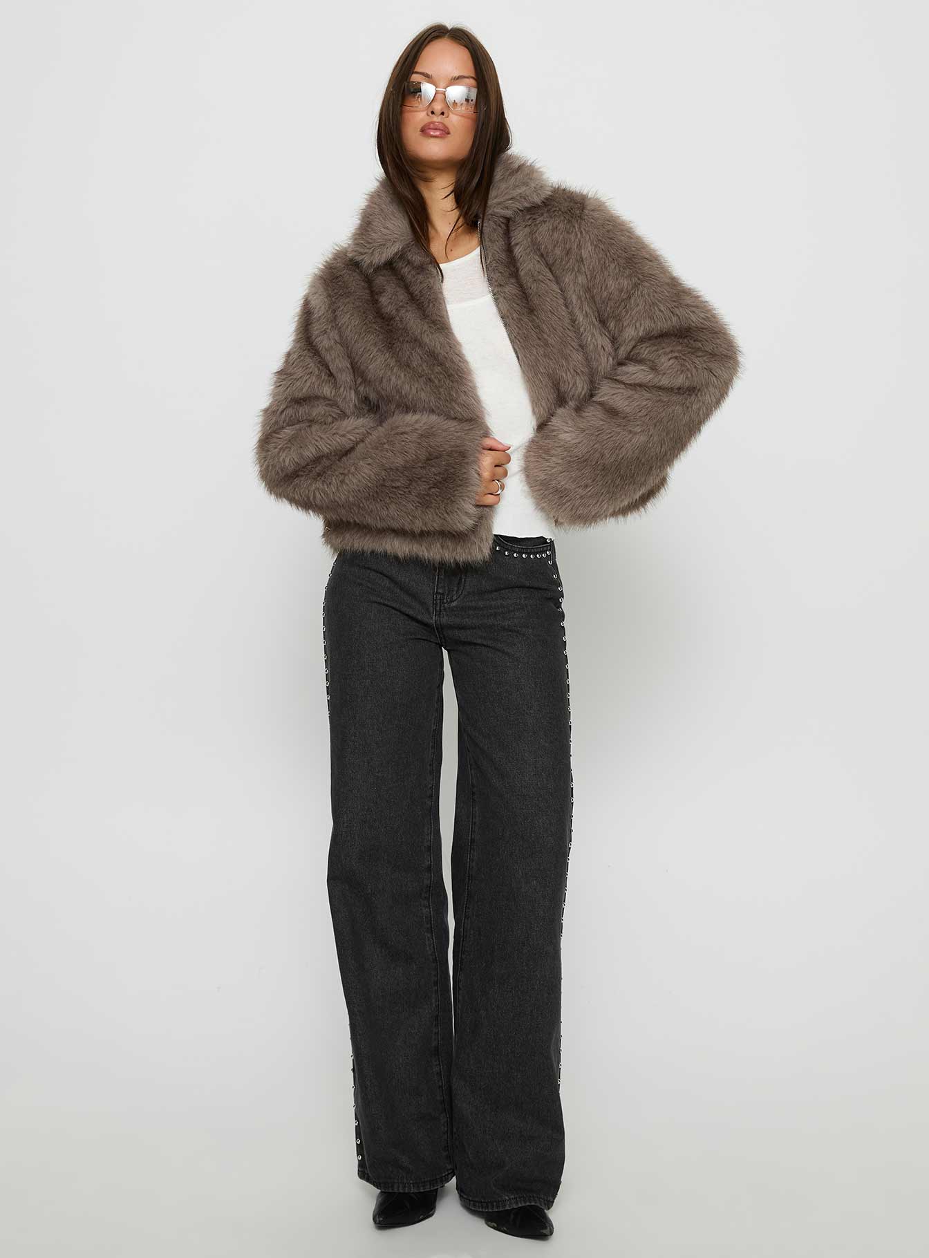 Kimberli Faux Fur Collared Jacket Brown - Image 3