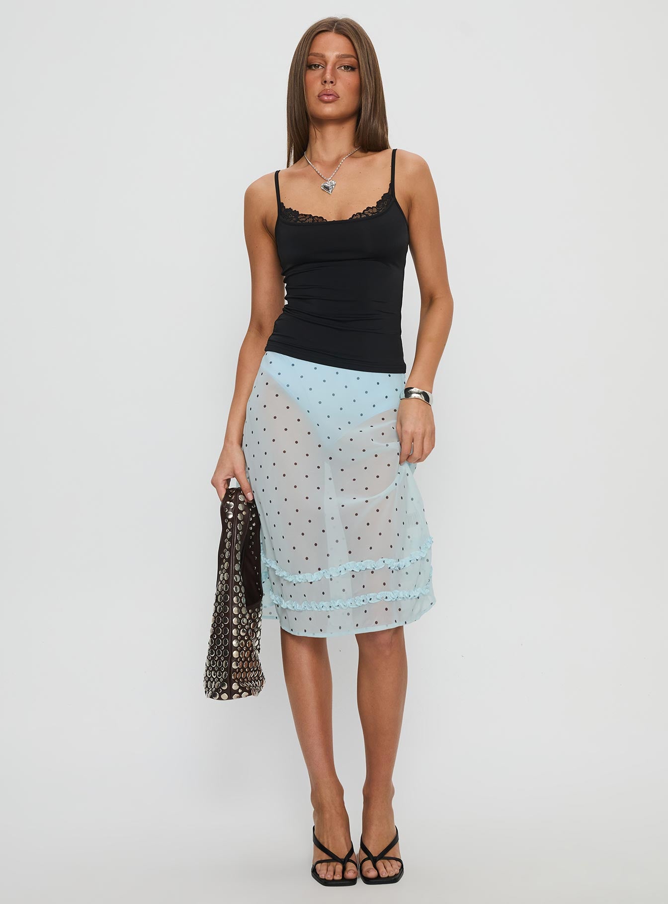 Lyza Sheer Midi Skirt Blue Polka - Image 3