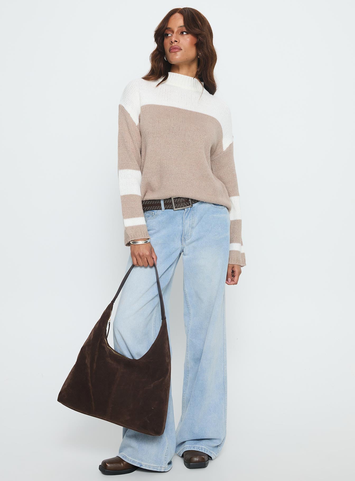Brandalyn Contrast Mock Neck Knit Sweater Multi - Image 2