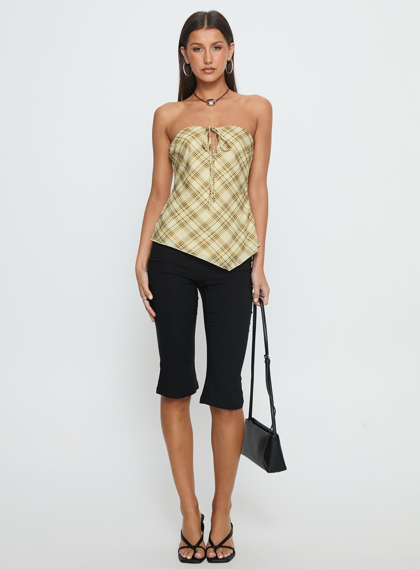 I Wonder Strapless Cut Out Top Yellow Check - Image 3