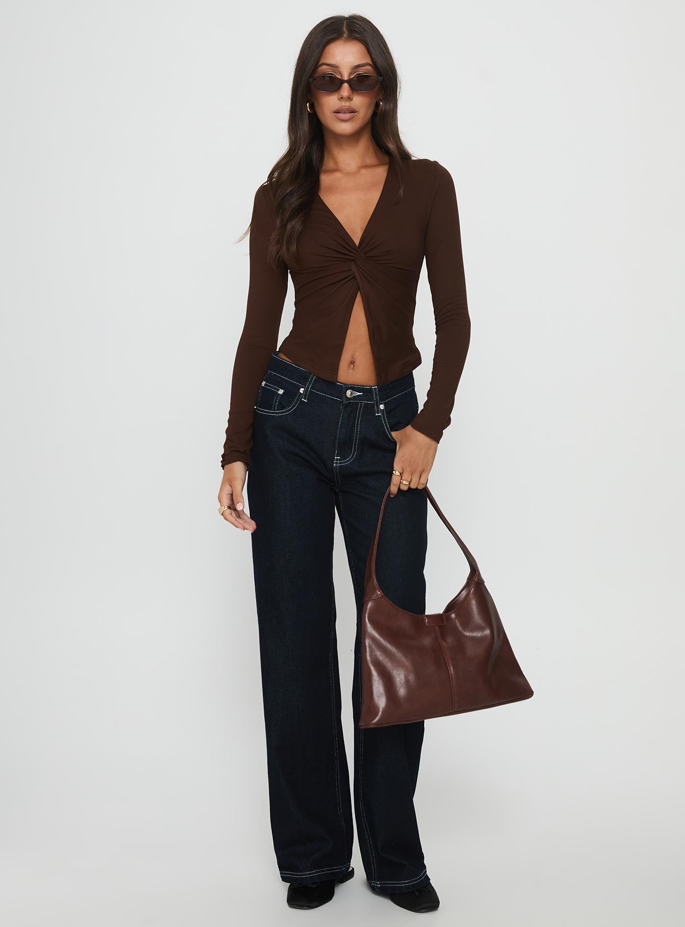 No Hard Feelings Twist Long Sleeve Top Brown - Image 2