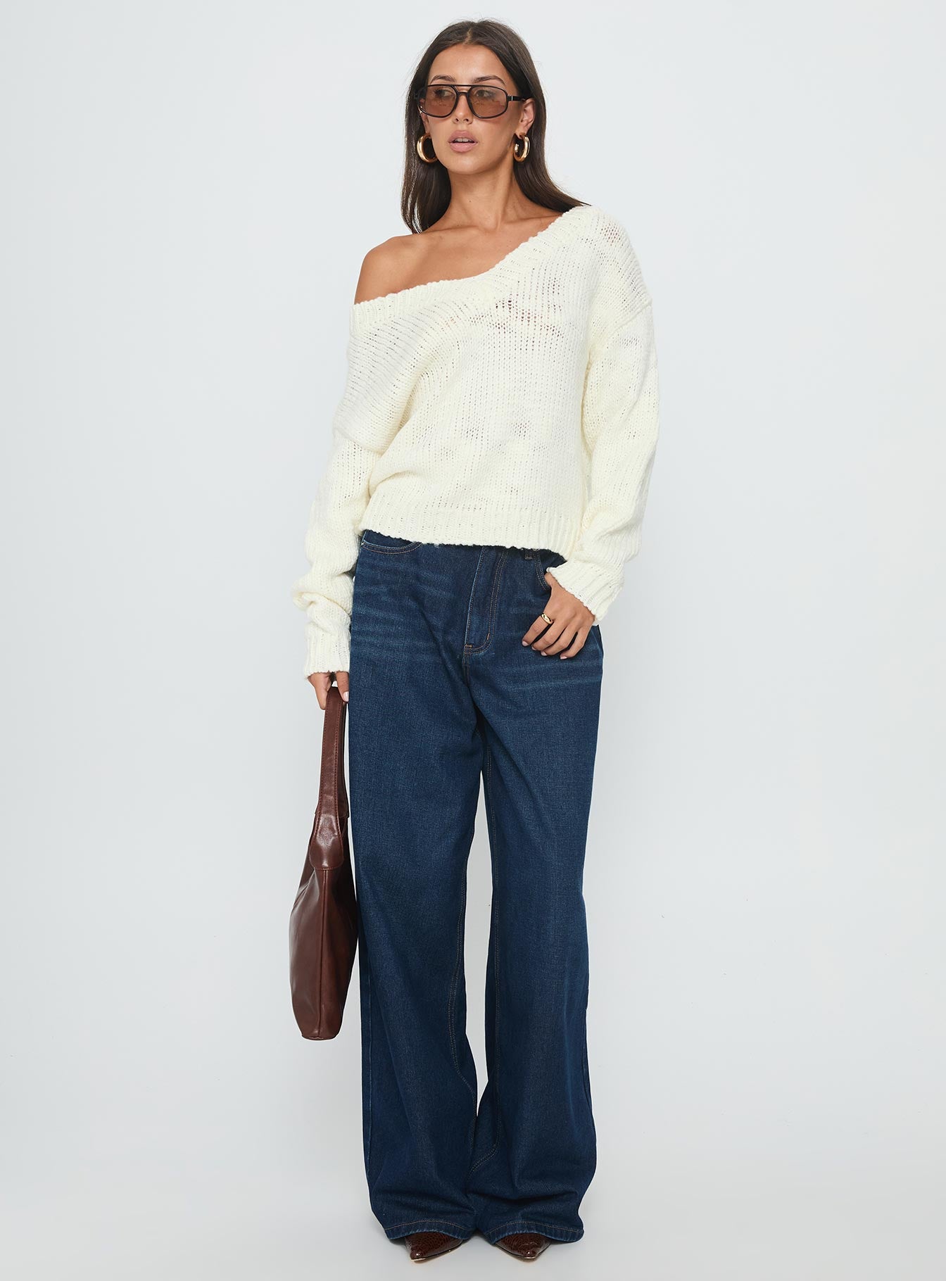 Talassa V Neck Knit Sweater White - Image 3