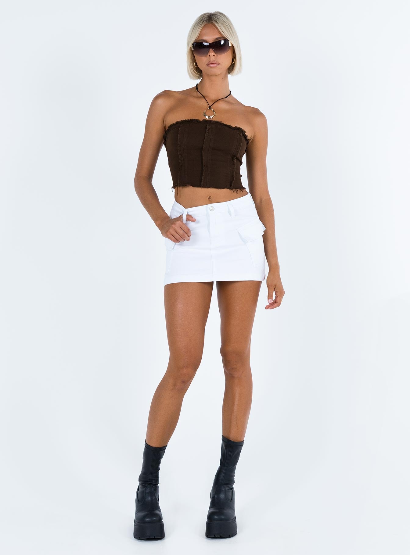 Zakai Cargo Denim Mini Skirt White - Image 3