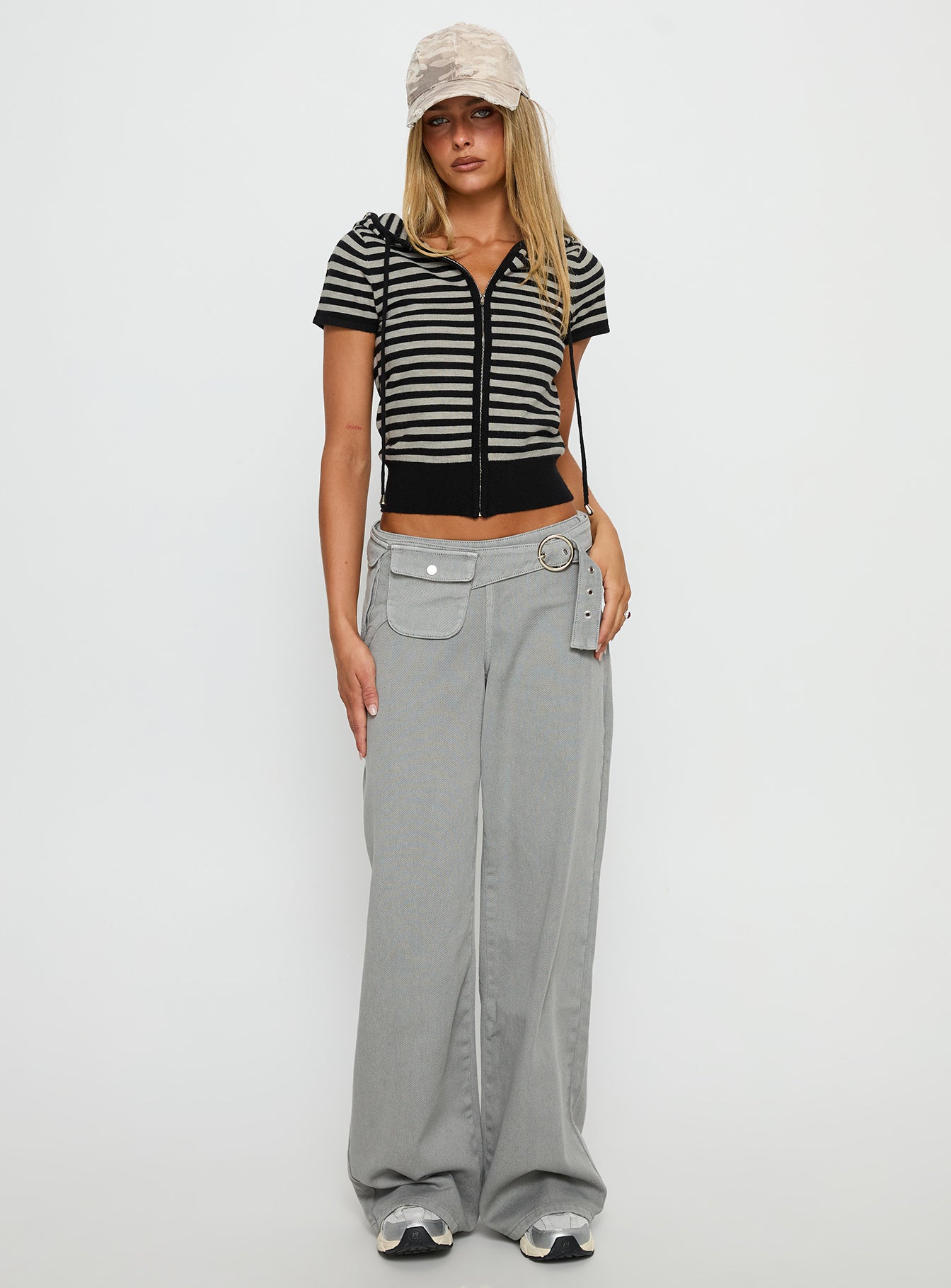 Kahlee Zip Through Hoodie Grey Black Stripe - Image 3