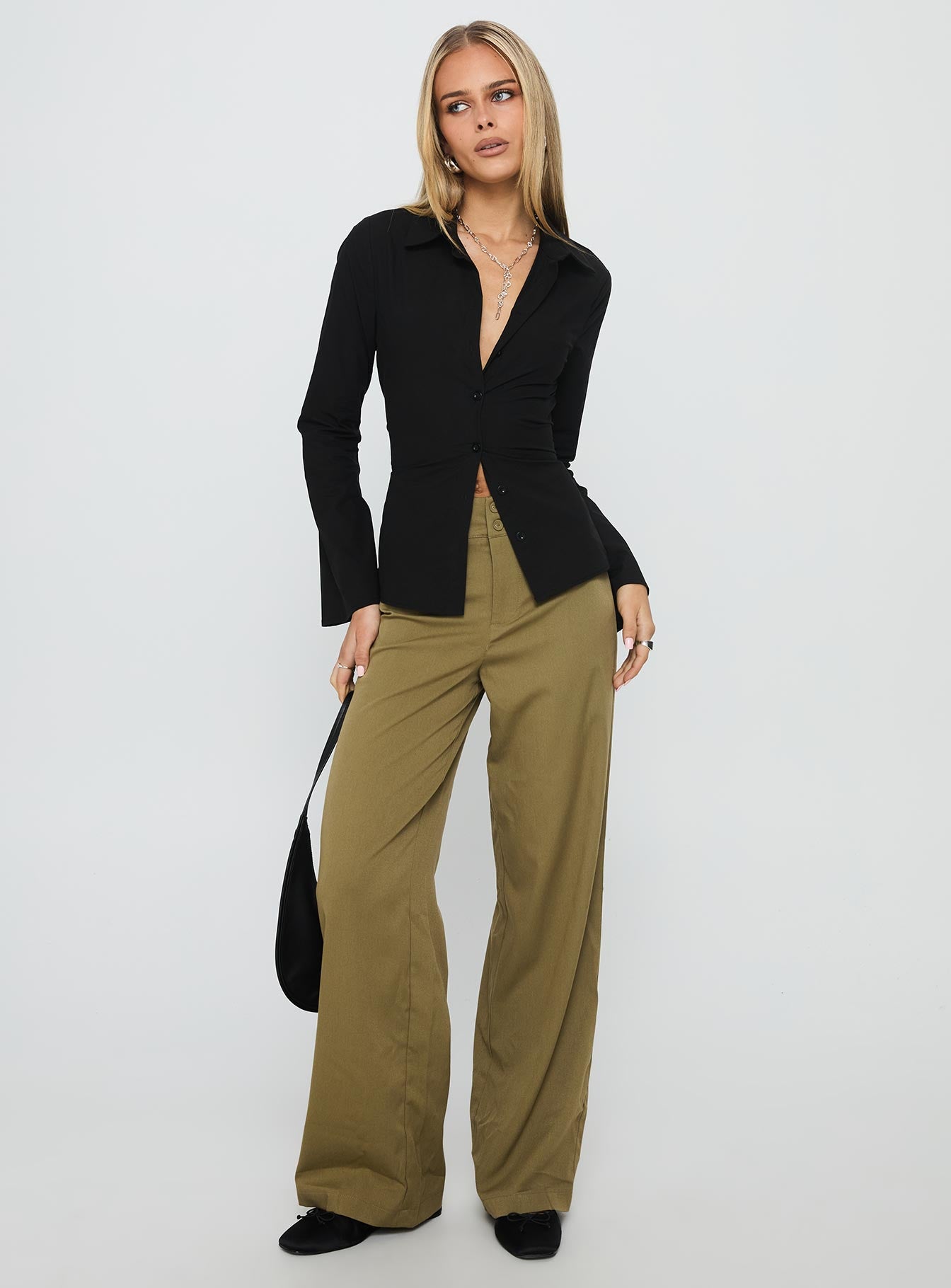 Eryx Tie Back Button Up Top Black - Image 2