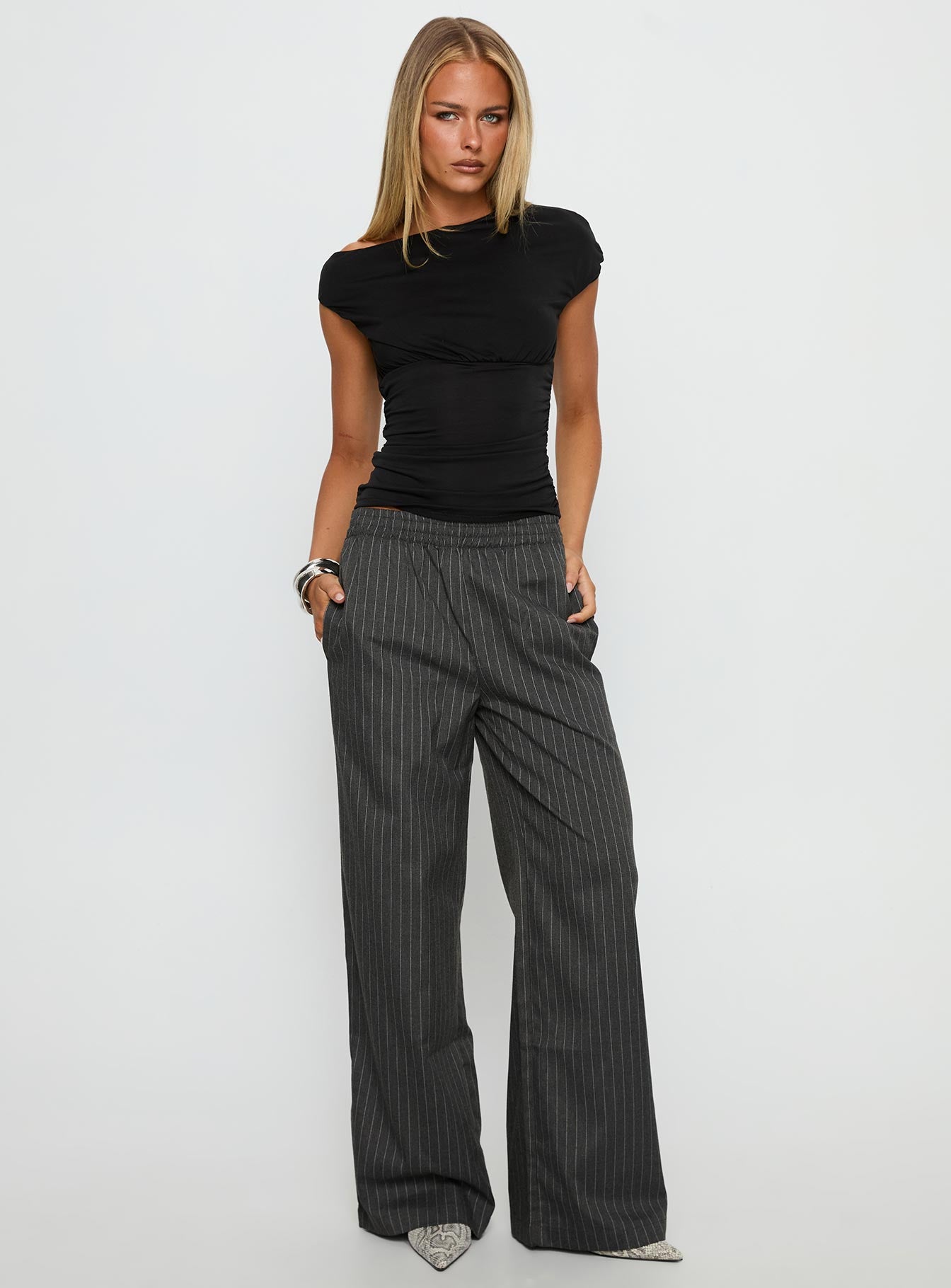 Jaysa Baggy Wide Leg Pant Grey Pinstripe - Image 2