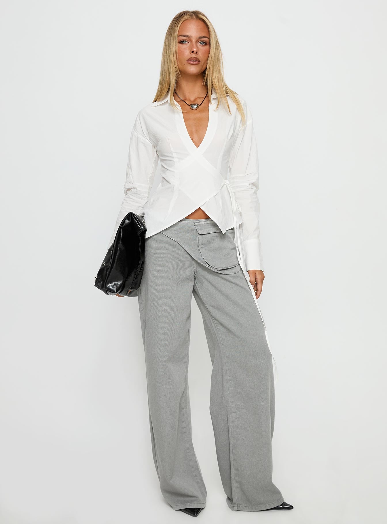 Jolanna Long Sleeve Wrap Top White - Image 3