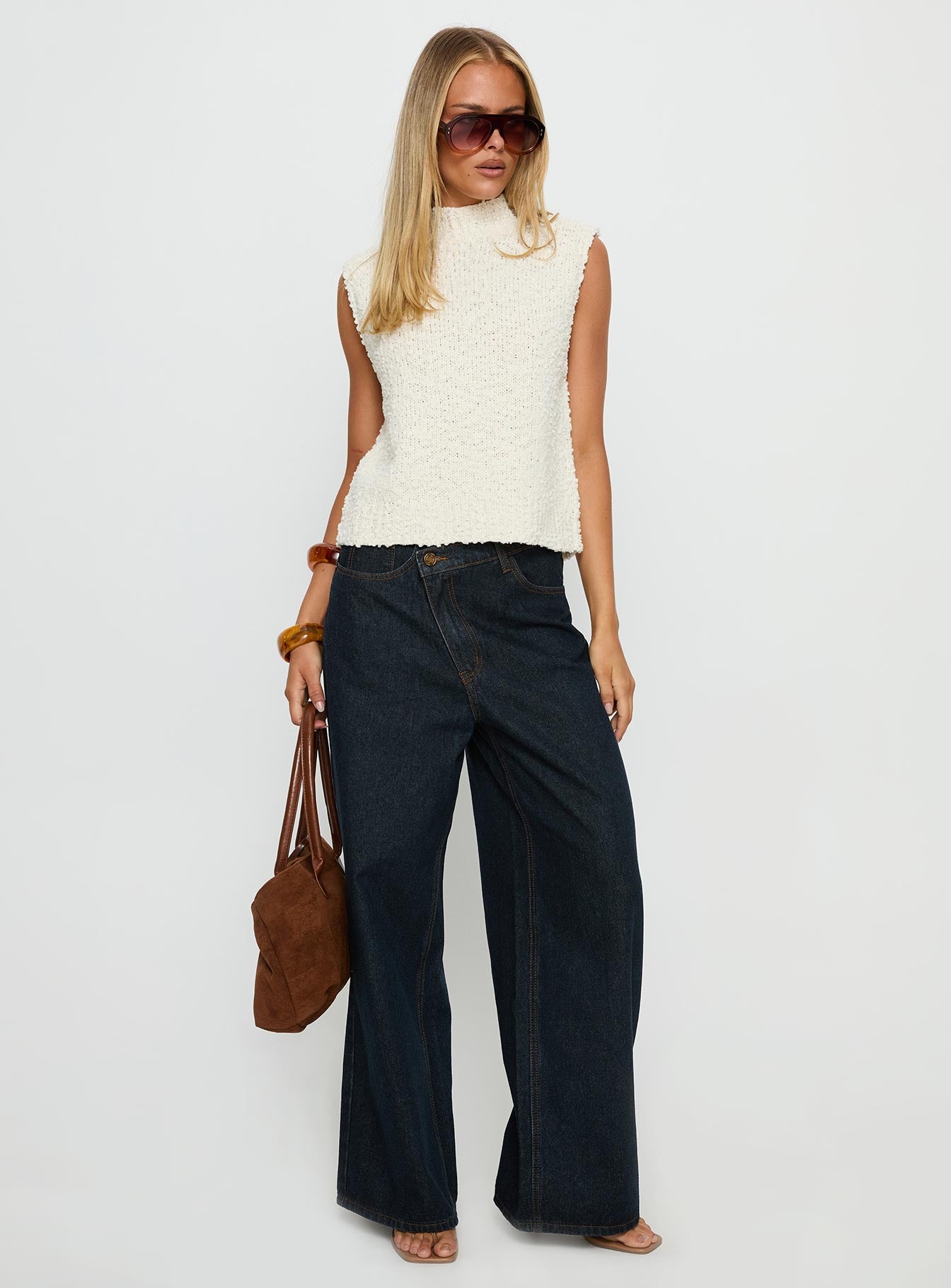 Lanette High Neck Sleeveless Top Cream - Image 3