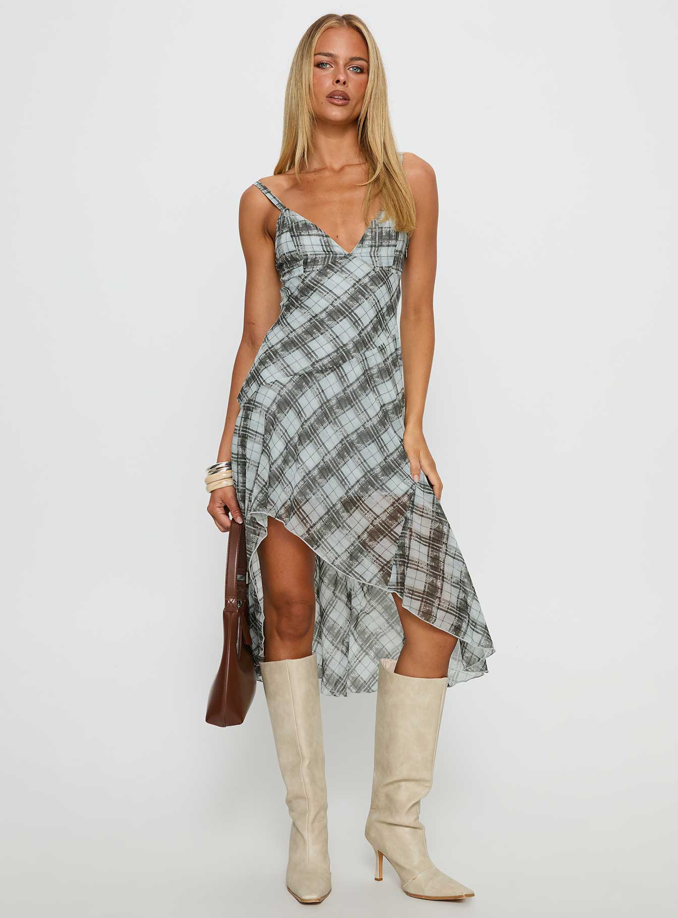 Murisa Asymmetrical Midi Dress Multi Check - Image 3