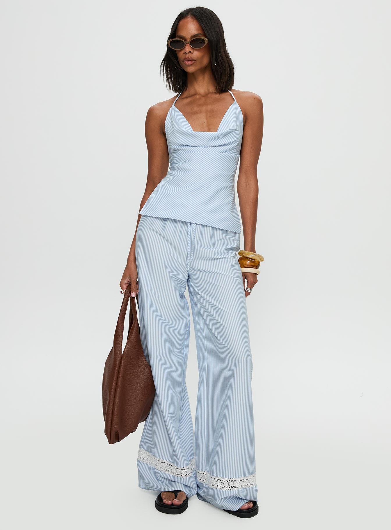Summer Too Hot Cowl Neck Top Blue Stripe - Image 3