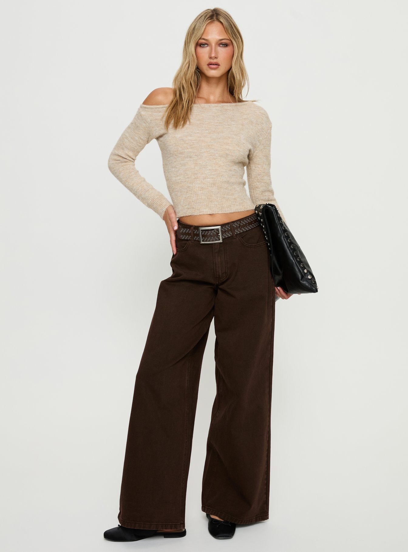 Naylor Mid Rise Wide Leg Jeans Brown - Image 3