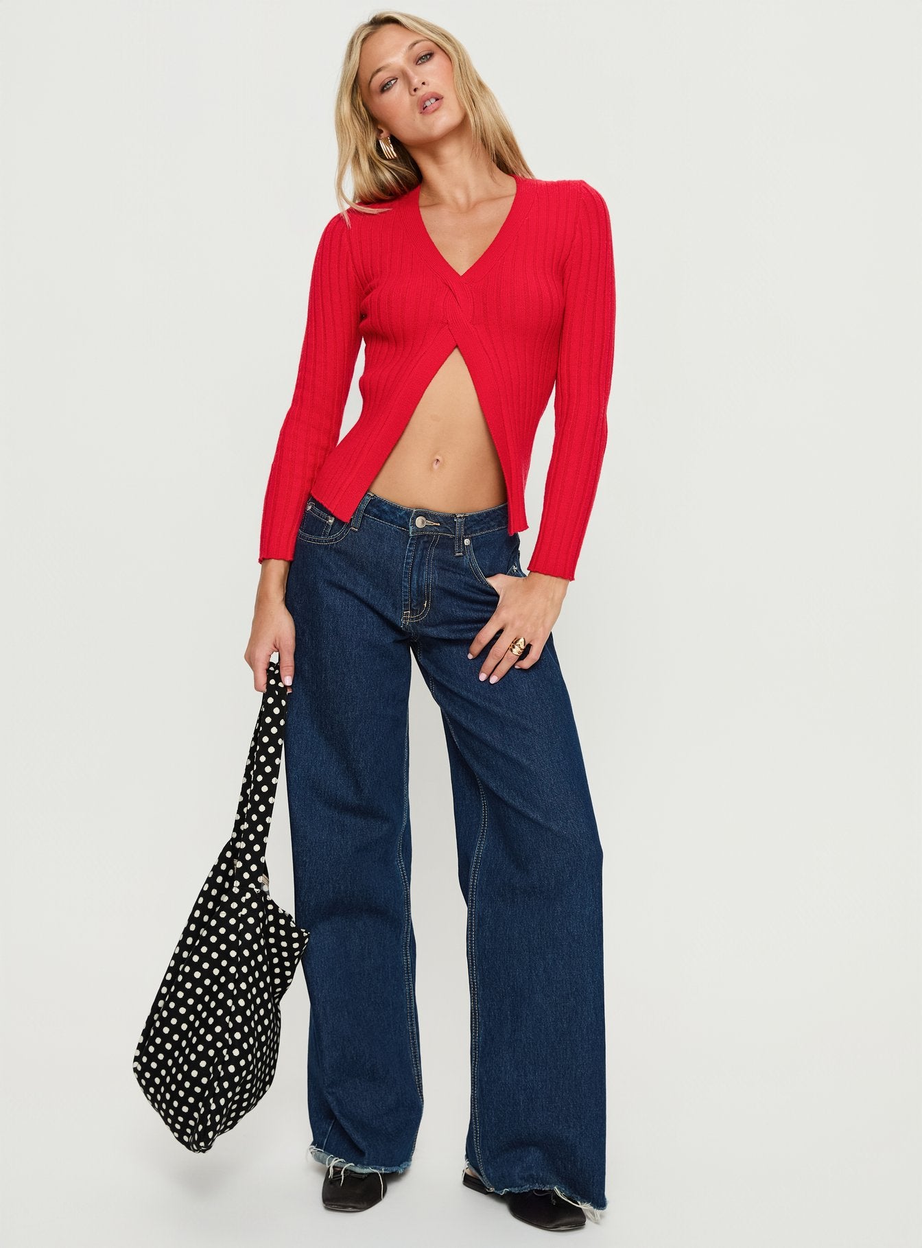Donya Twist Detail Long Sleeve Top Red - Image 2