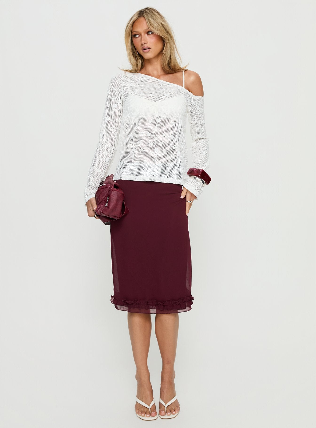 Rosette Frill Midi Skirt Currant - Image 3