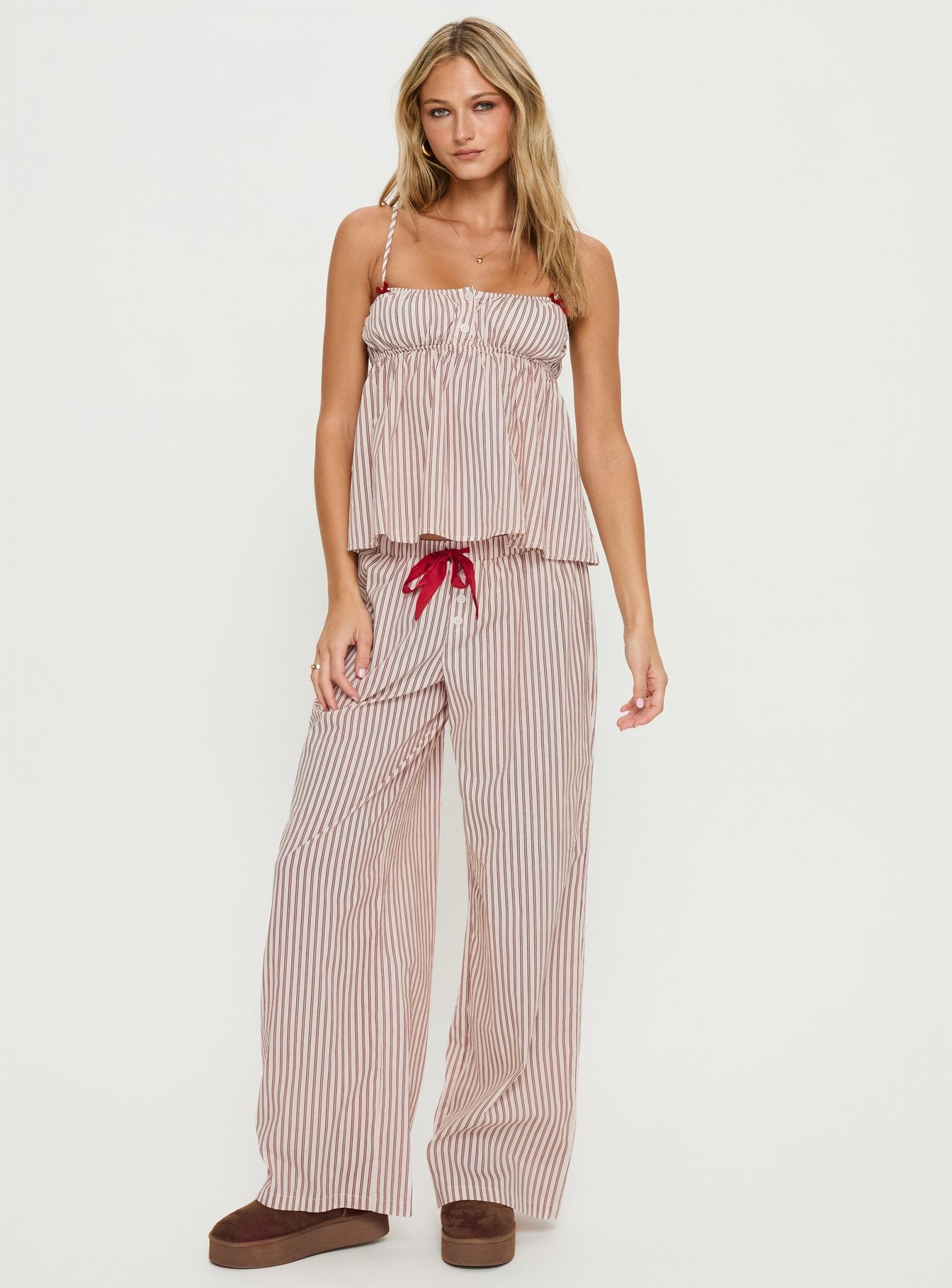 Chill Club Sleep Relaxed Pants Red White Stripe - Image 3