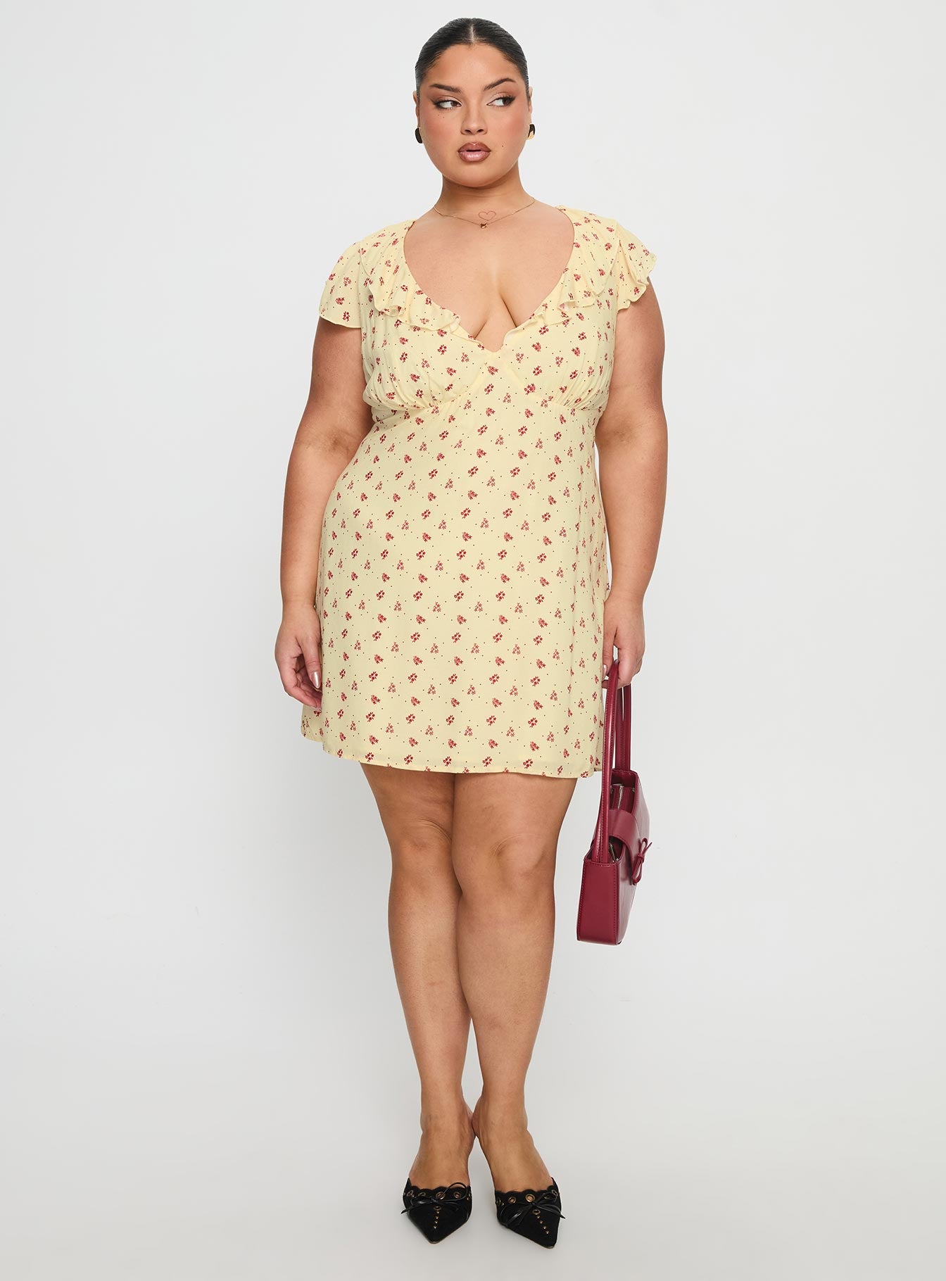 Just Me And You Frill Mini Dress Yellow Floral Curve - Image 3