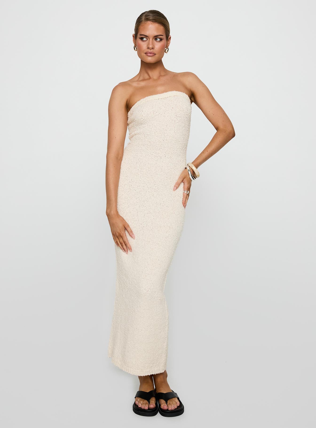 Cloud Strapless Boucle Maxi Dress Cream - Image 2