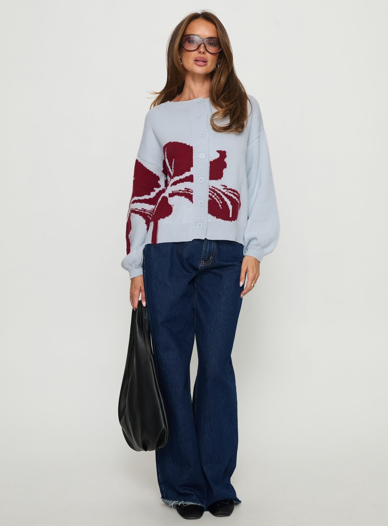 Jalenn Floral Knit Cardigan Blue Red - Image 3