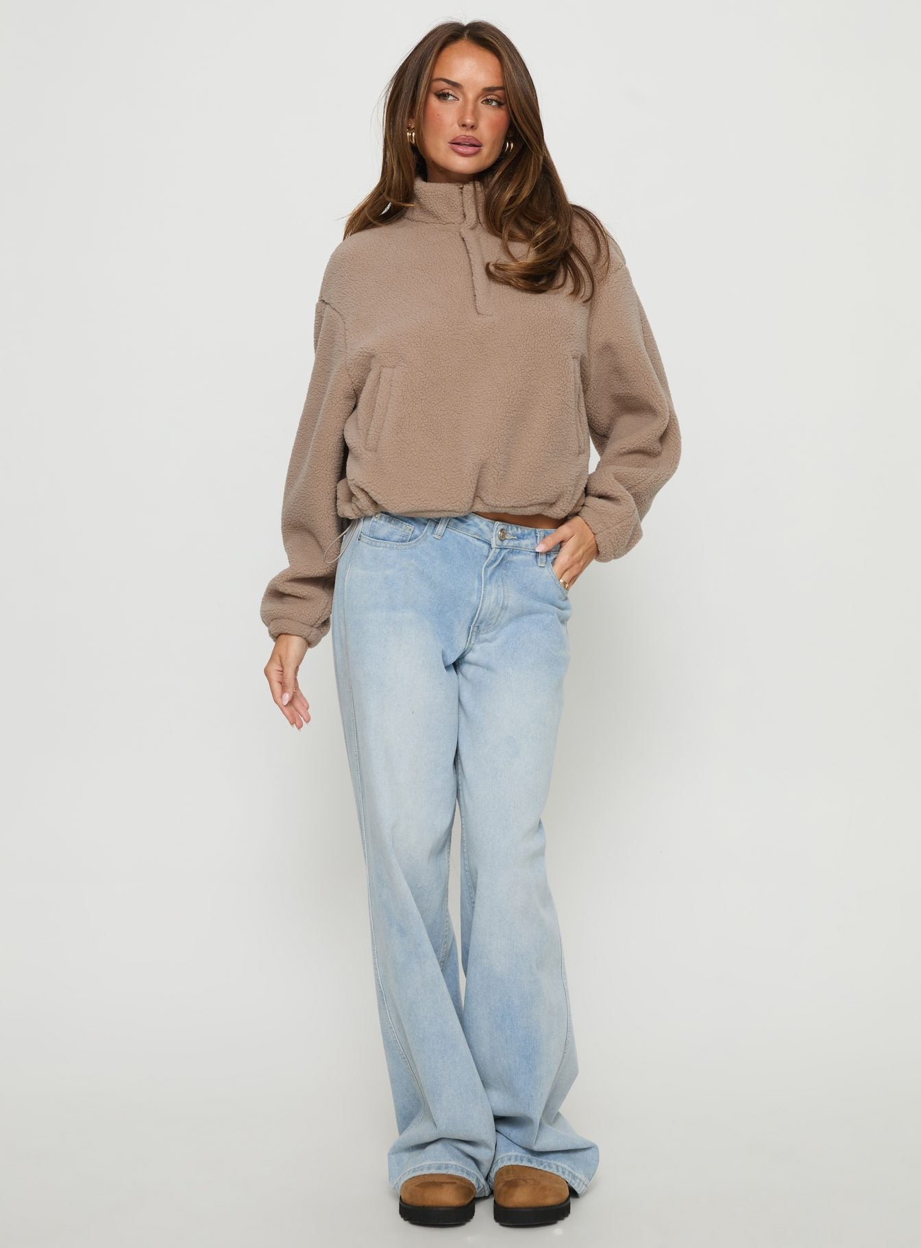 Icy Days Fleece Quarter Zip Jumper Light Brown - Image 2