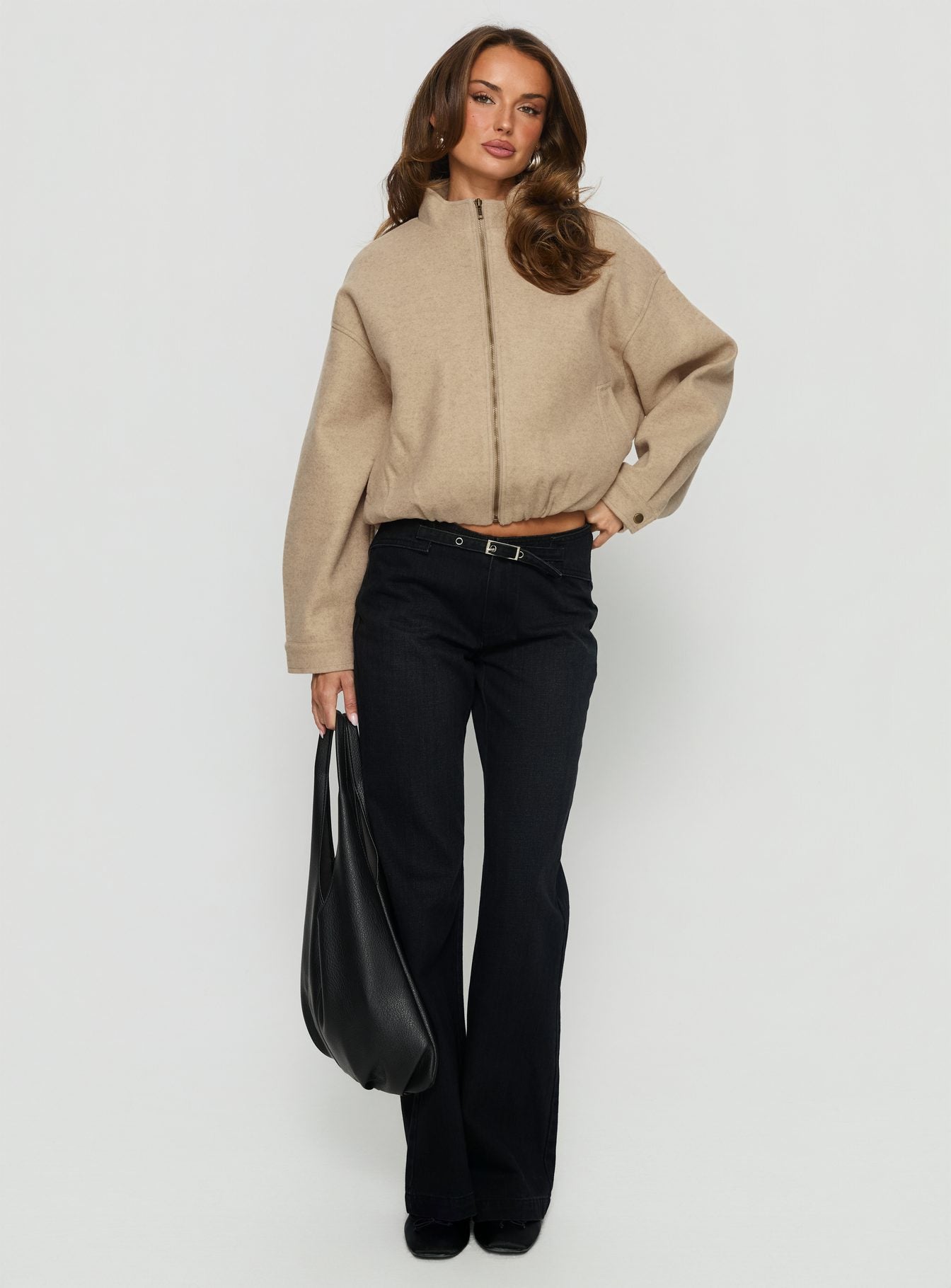 Chayden Cropped Bomber Jacket Beige - Image 2