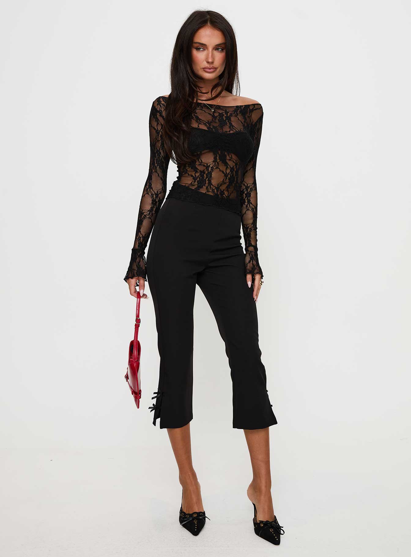 Junah Sheer Lace Long Sleeve Top Black - Image 3