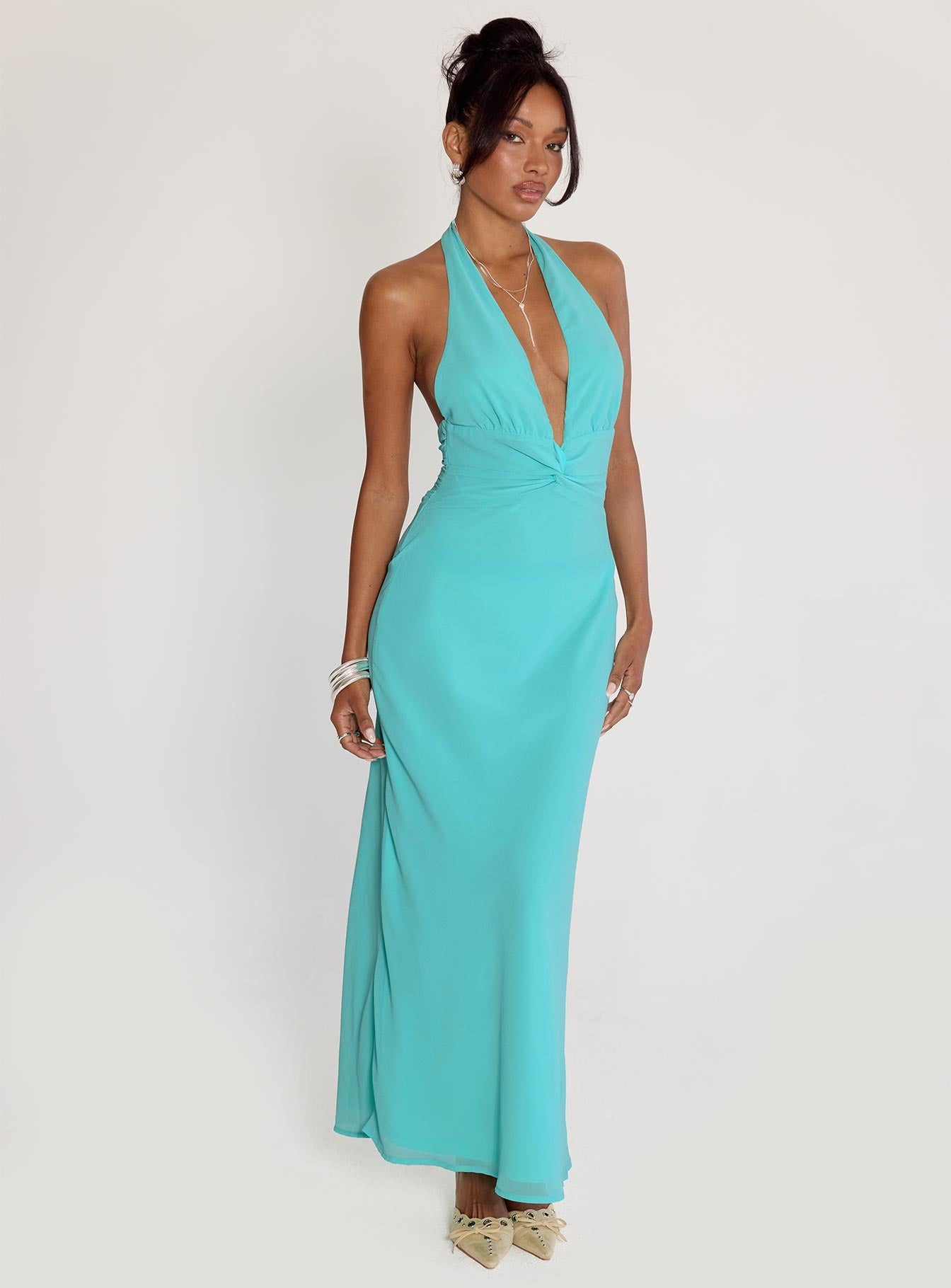 Destina Plunge Maxi Dress Aqua - Image 2