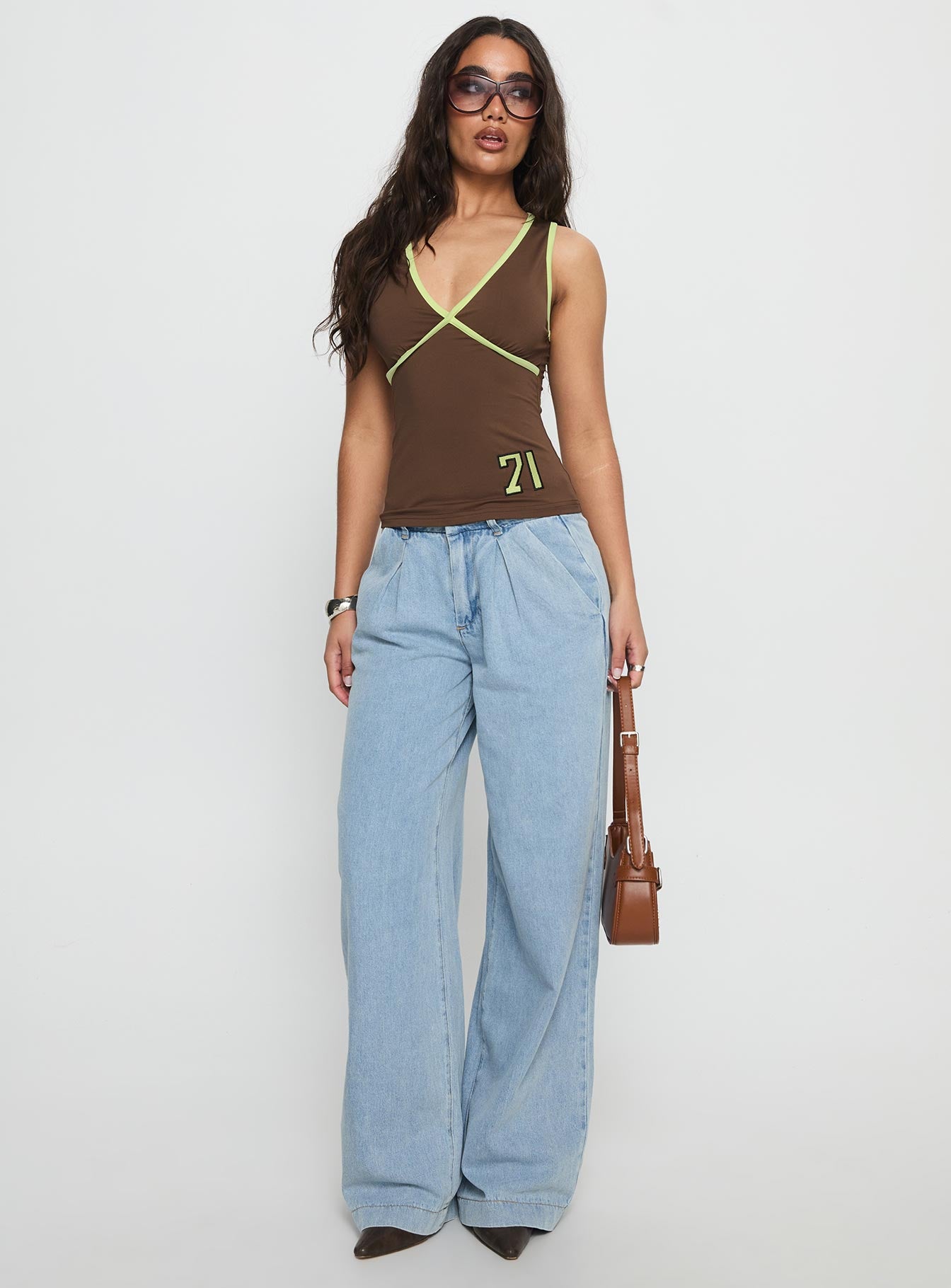 71 Classics V Neck Top Brown - Image 2