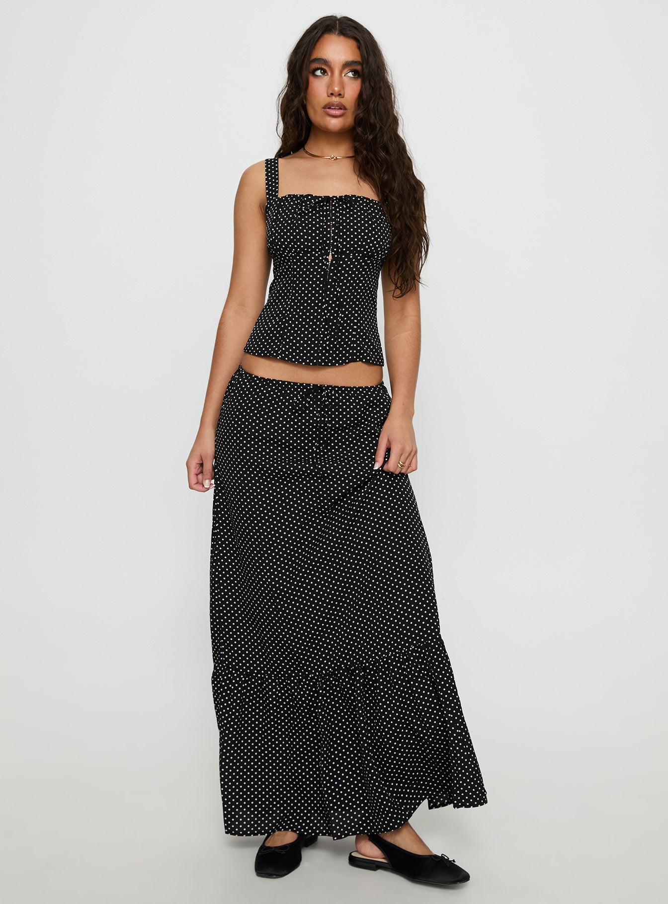 Modern Girl Maxi Skirt Black Polka Dot - Image 3