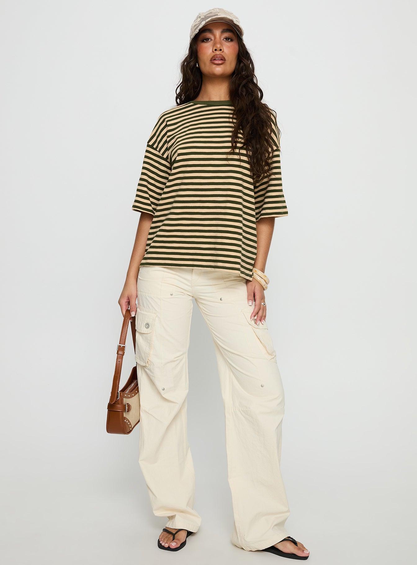 Settle Down Short Sleeve Top Green Cream Stripe - Image 3
