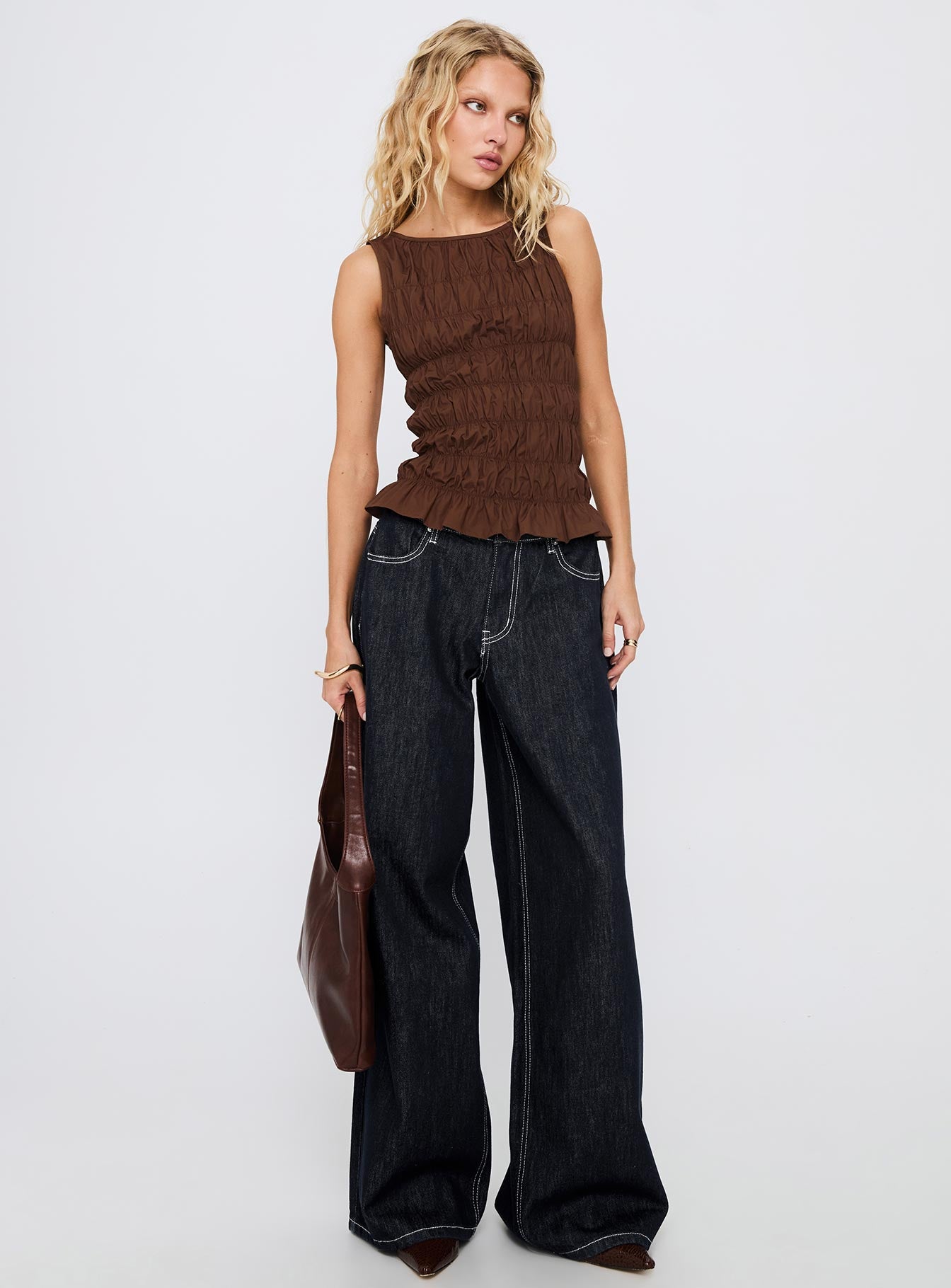 Marleene Shirred Top Chocolate - Image 3