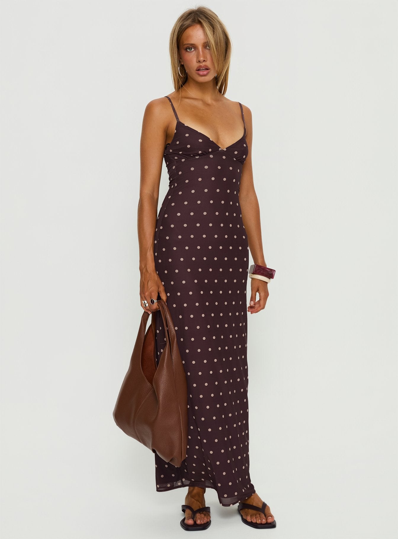 Glass Half Full Mesh Maxi Dress Plum Pink Polka Dot - Image 3