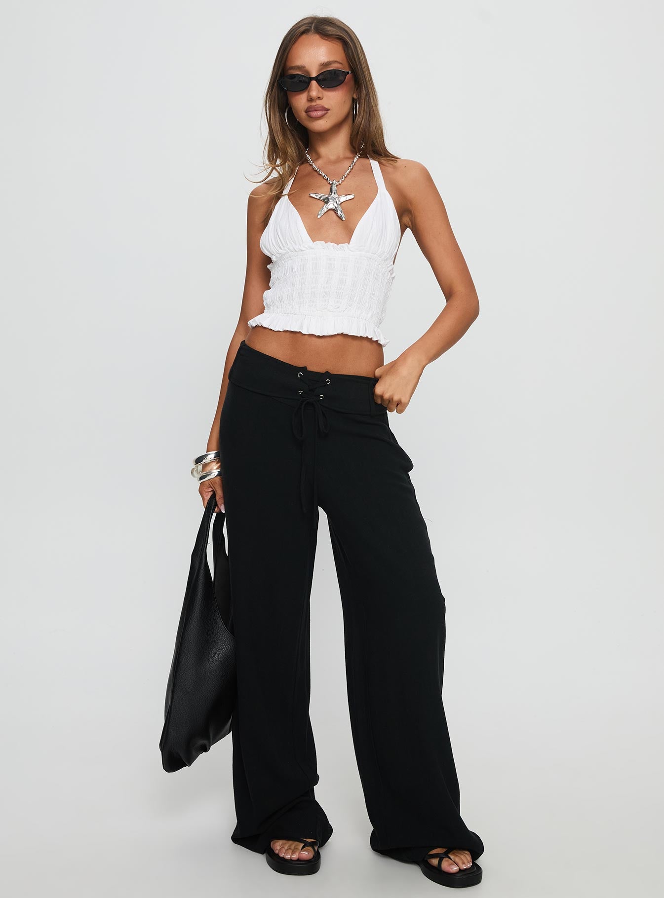 Essences Shirred Peplum Top White - Image 3