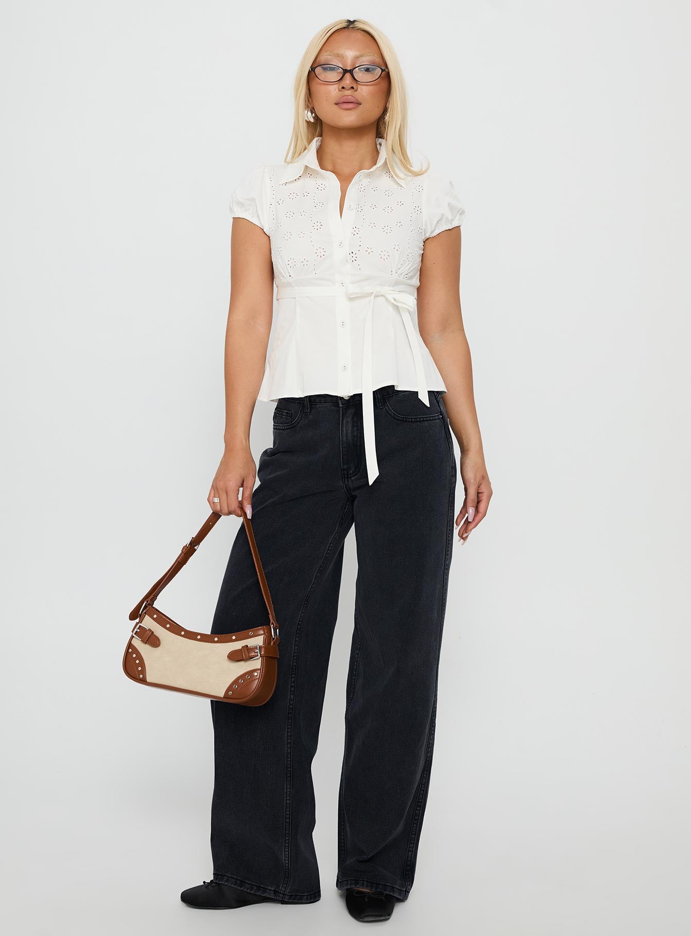 Kavira Tie Bust Short Sleeve Shirt White - Image 3