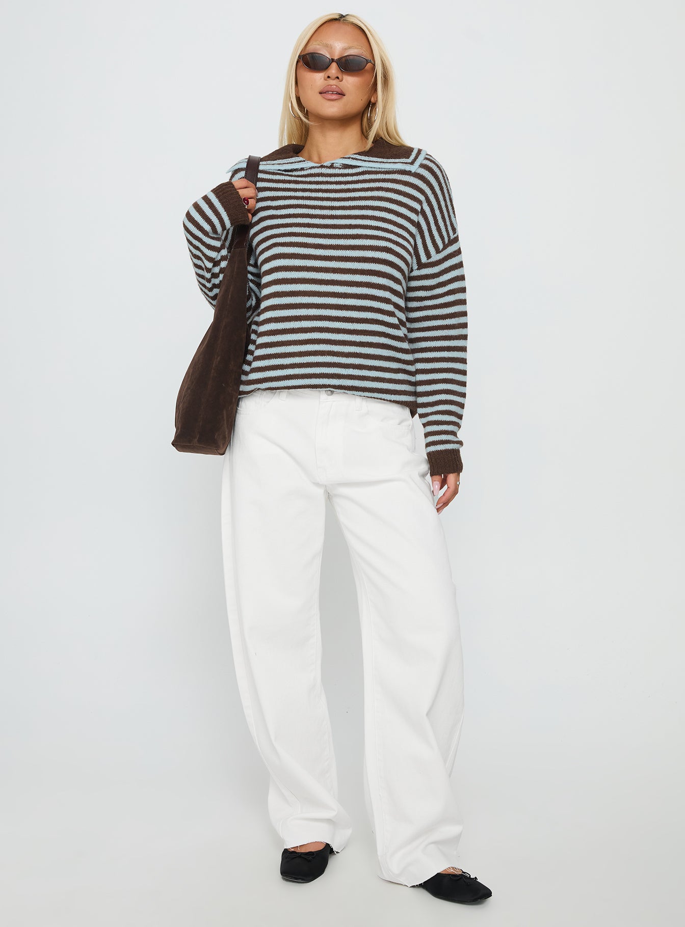 Moon Went Dark Collared Knit Sweater Stripe - Image 3
