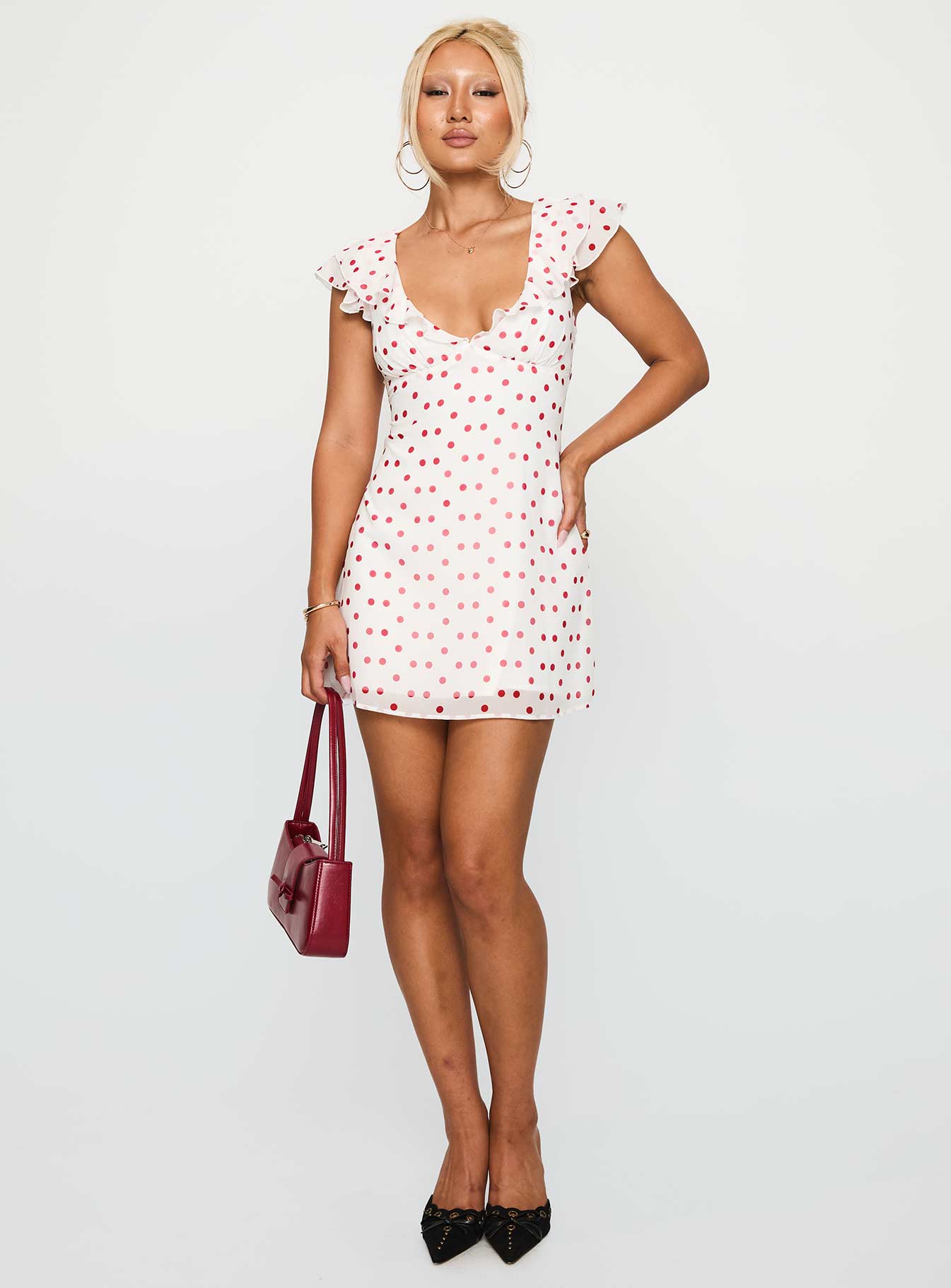 I Guess So Mini Dress White Burgundy Petite - Image 3