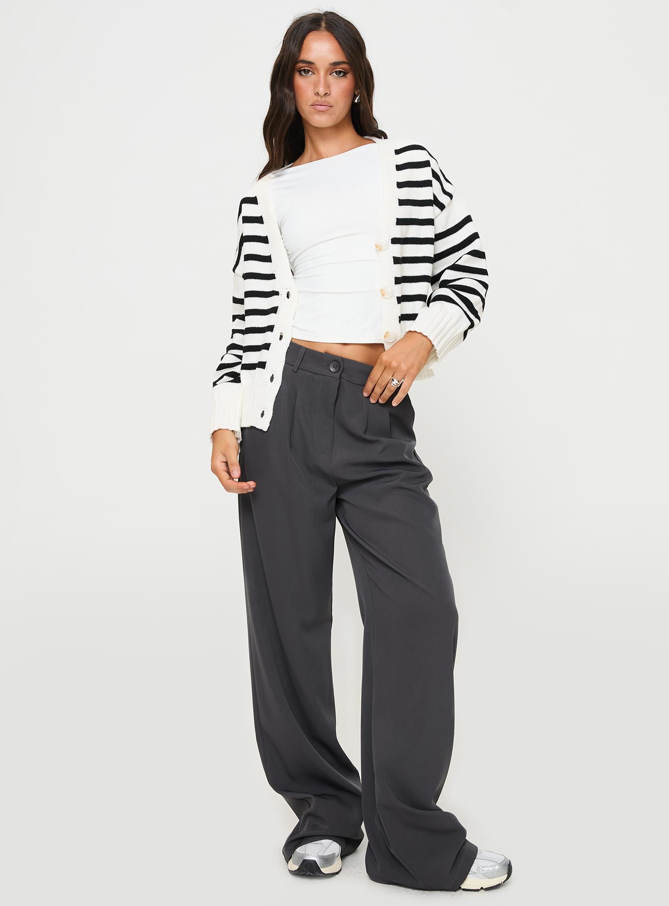 Karlson Striped Cardigan Cream Black - Image 3
