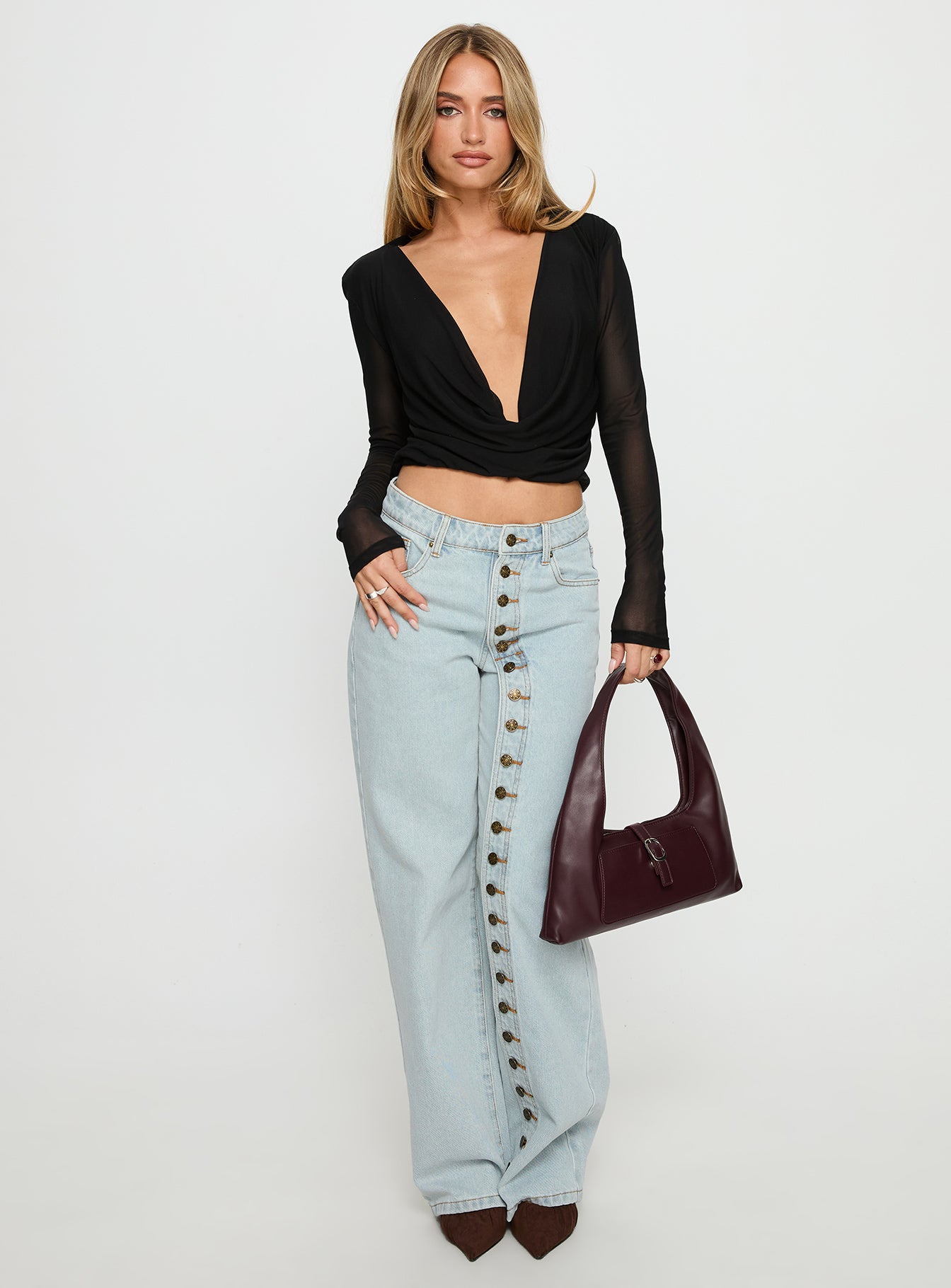 Carefree Days Long Sleeve Cowl Neck Top Black - Image 2