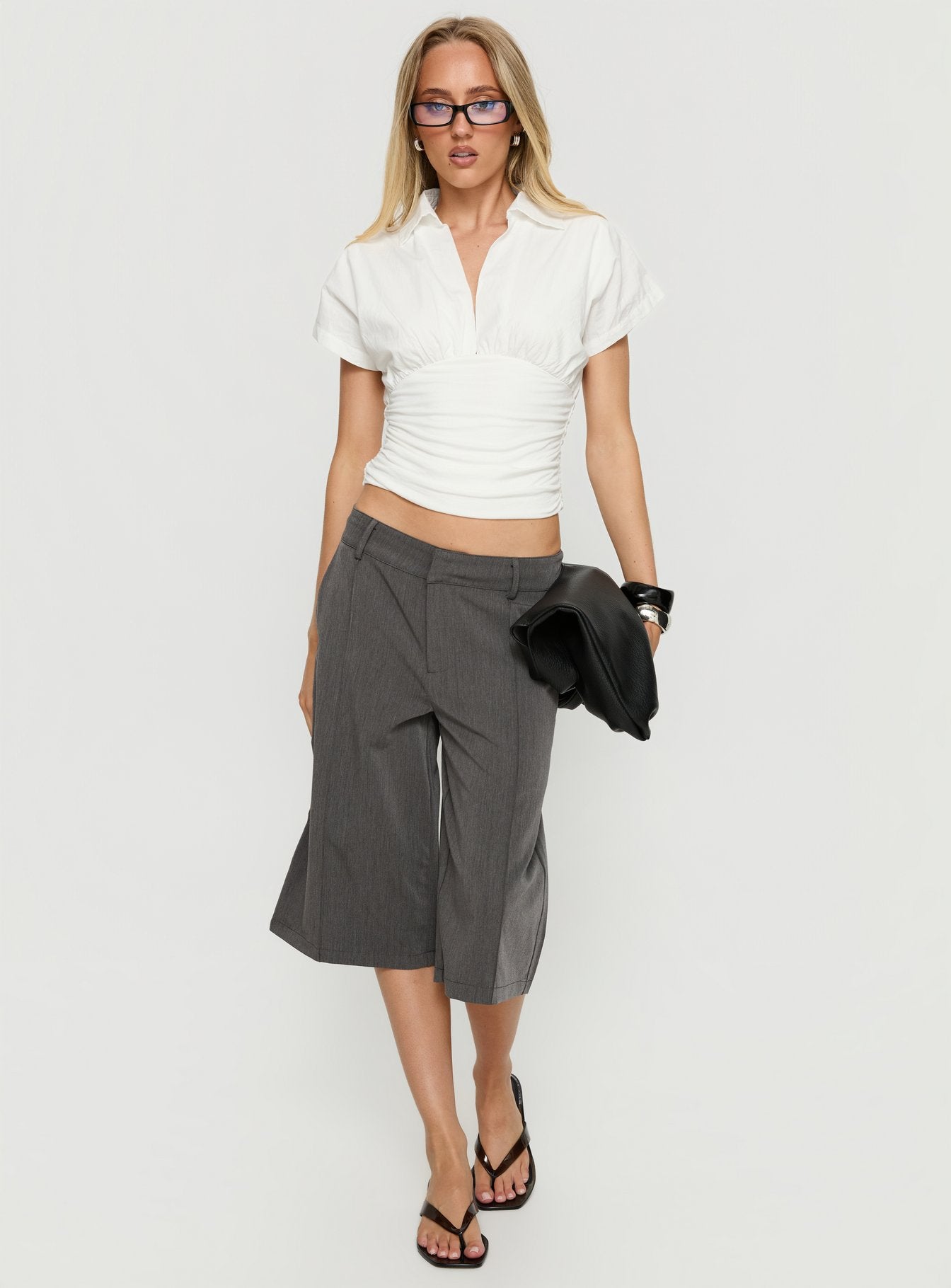 Chalia Ruched Collared Top White - Image 3