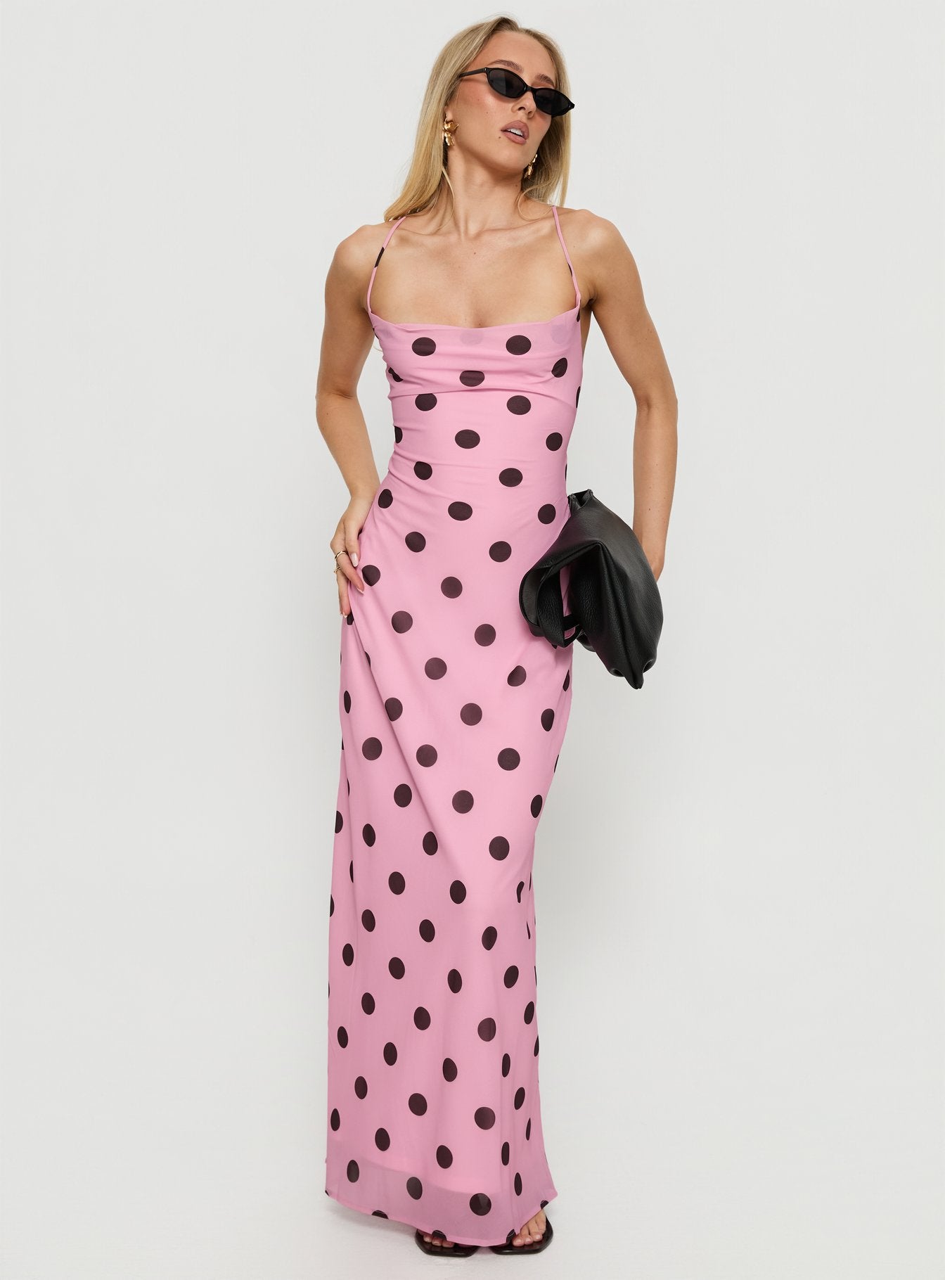 Celena Maxi Dress Pink Brown Polka - Image 3