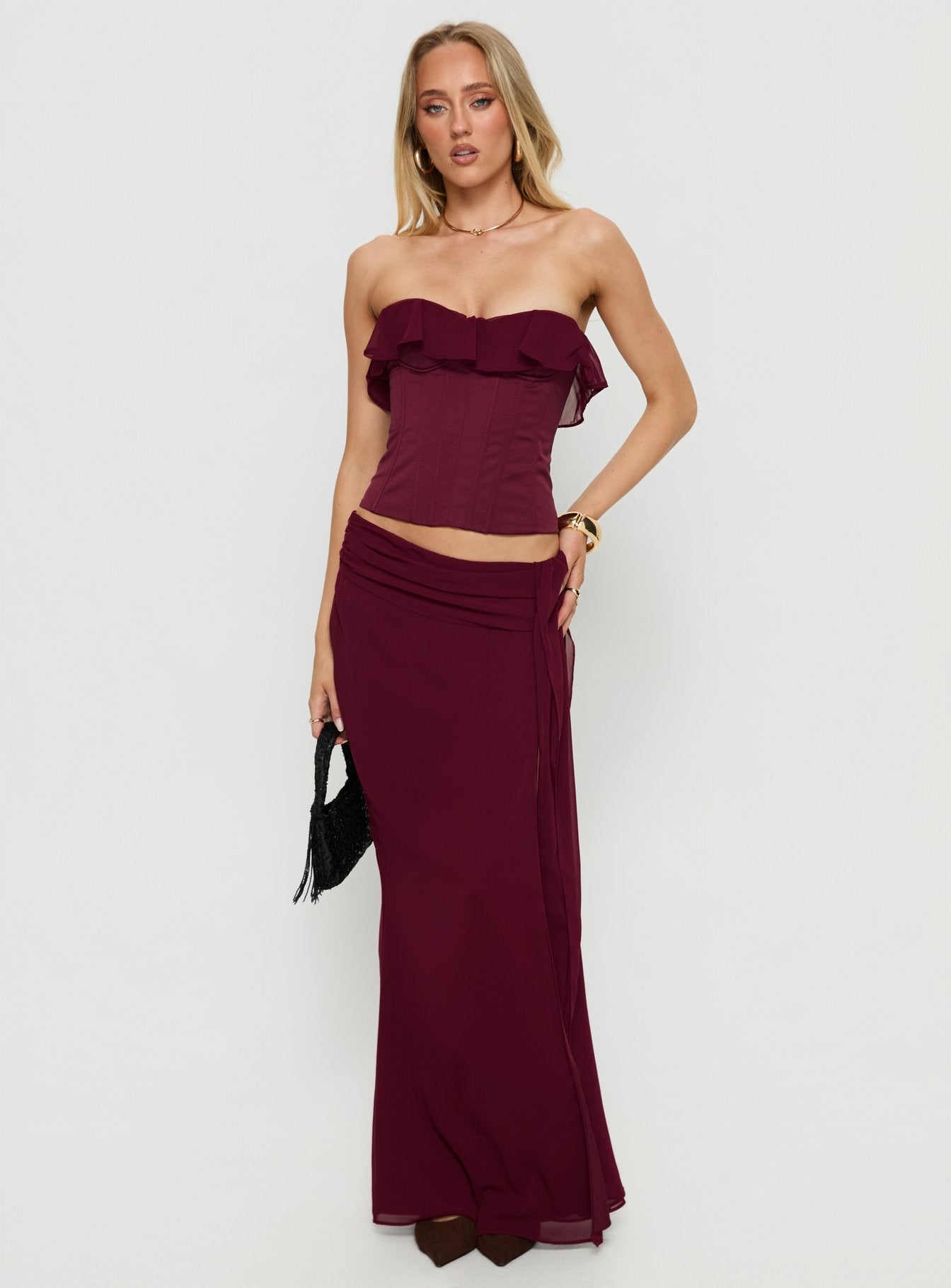 Hollian Draped Maxi Skirt Wine - Image 3