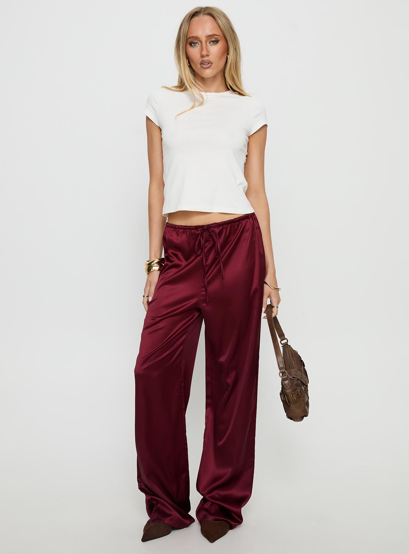 Soulstar Satin Pants Wine - Image 2