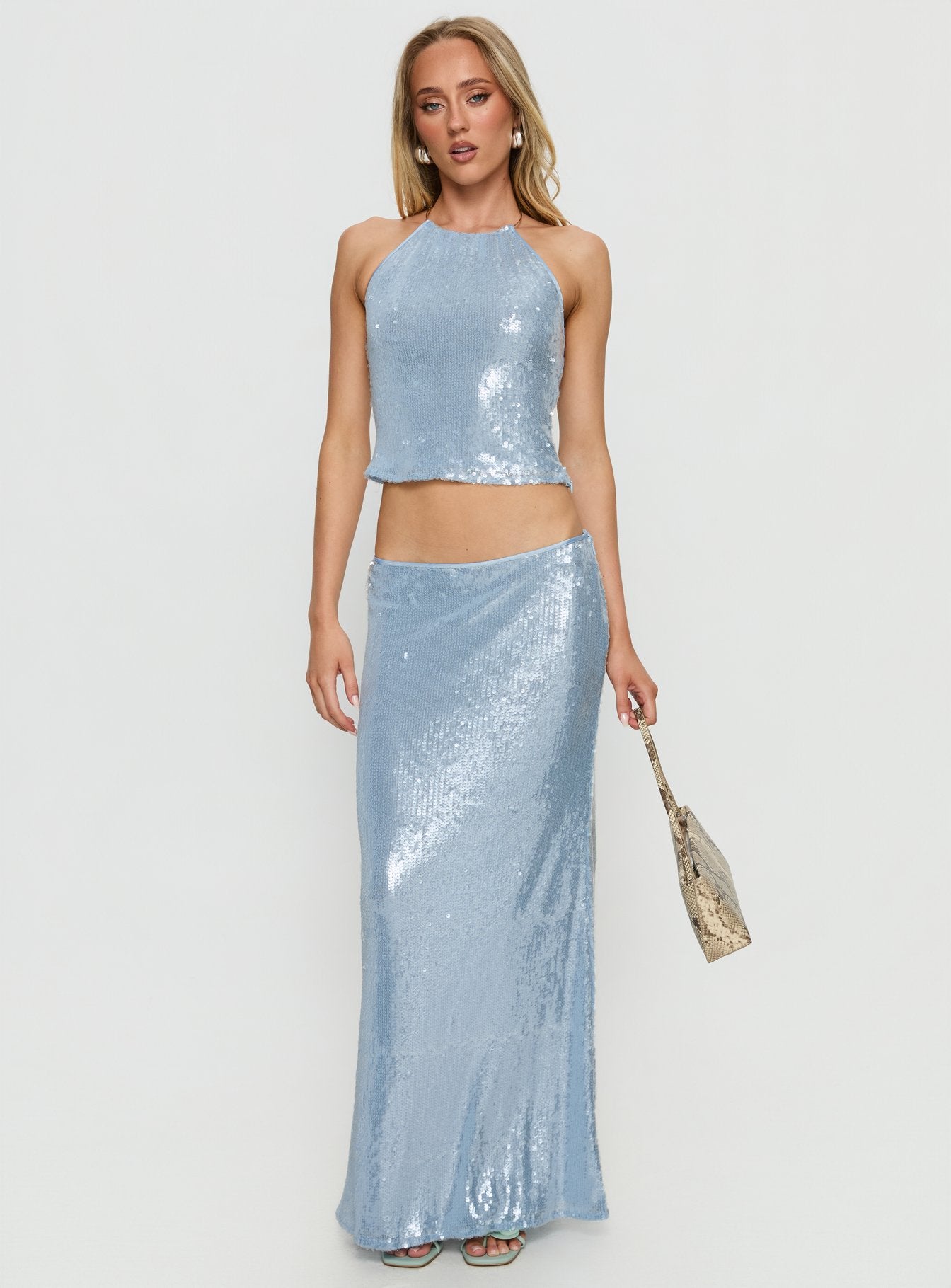 Emalia Sheer Sequin Maxi Skirt Blue - Image 3