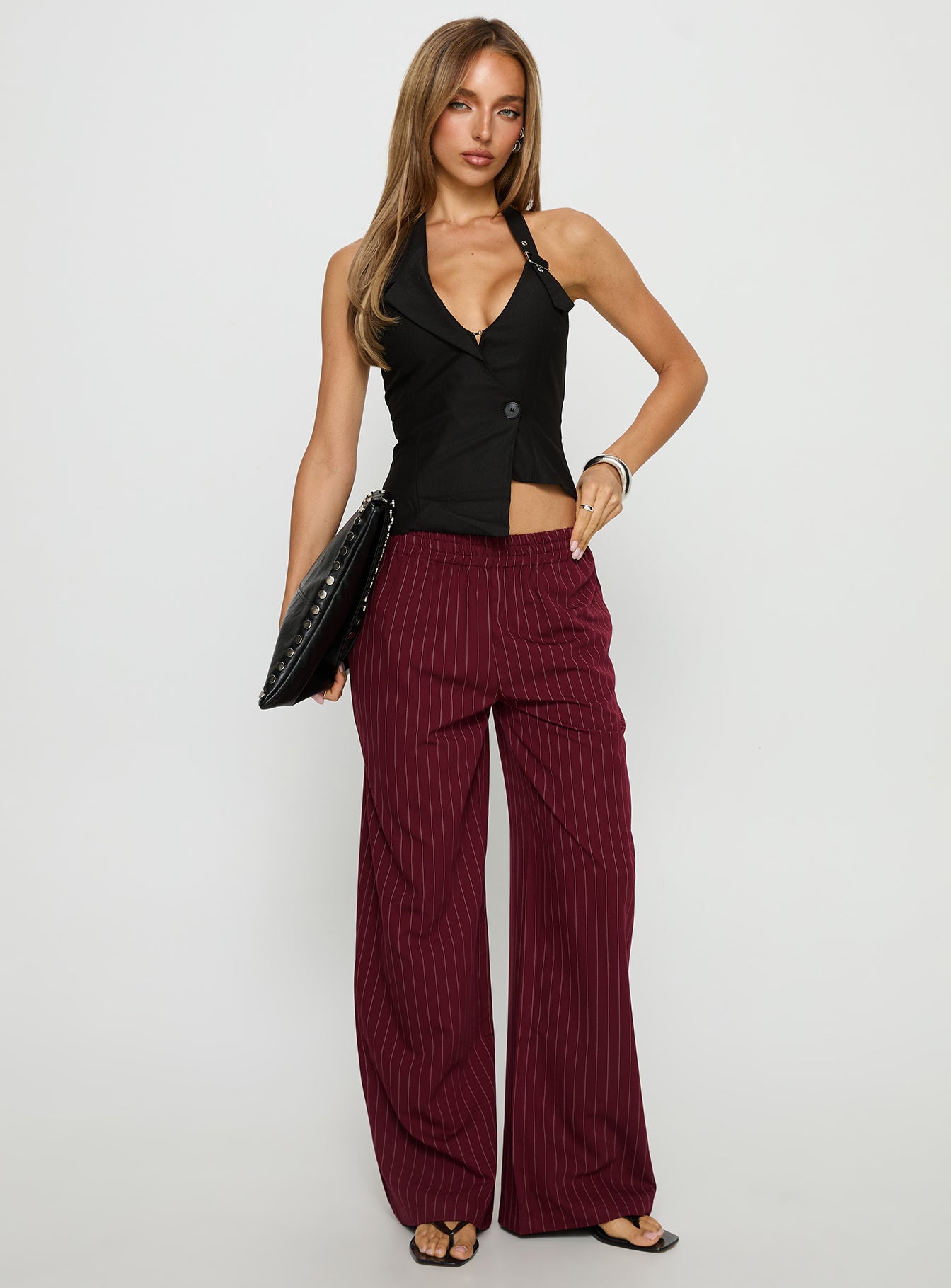 Jaysa Baggy Wide Leg Pant Burgundy Pinstripe - Image 2