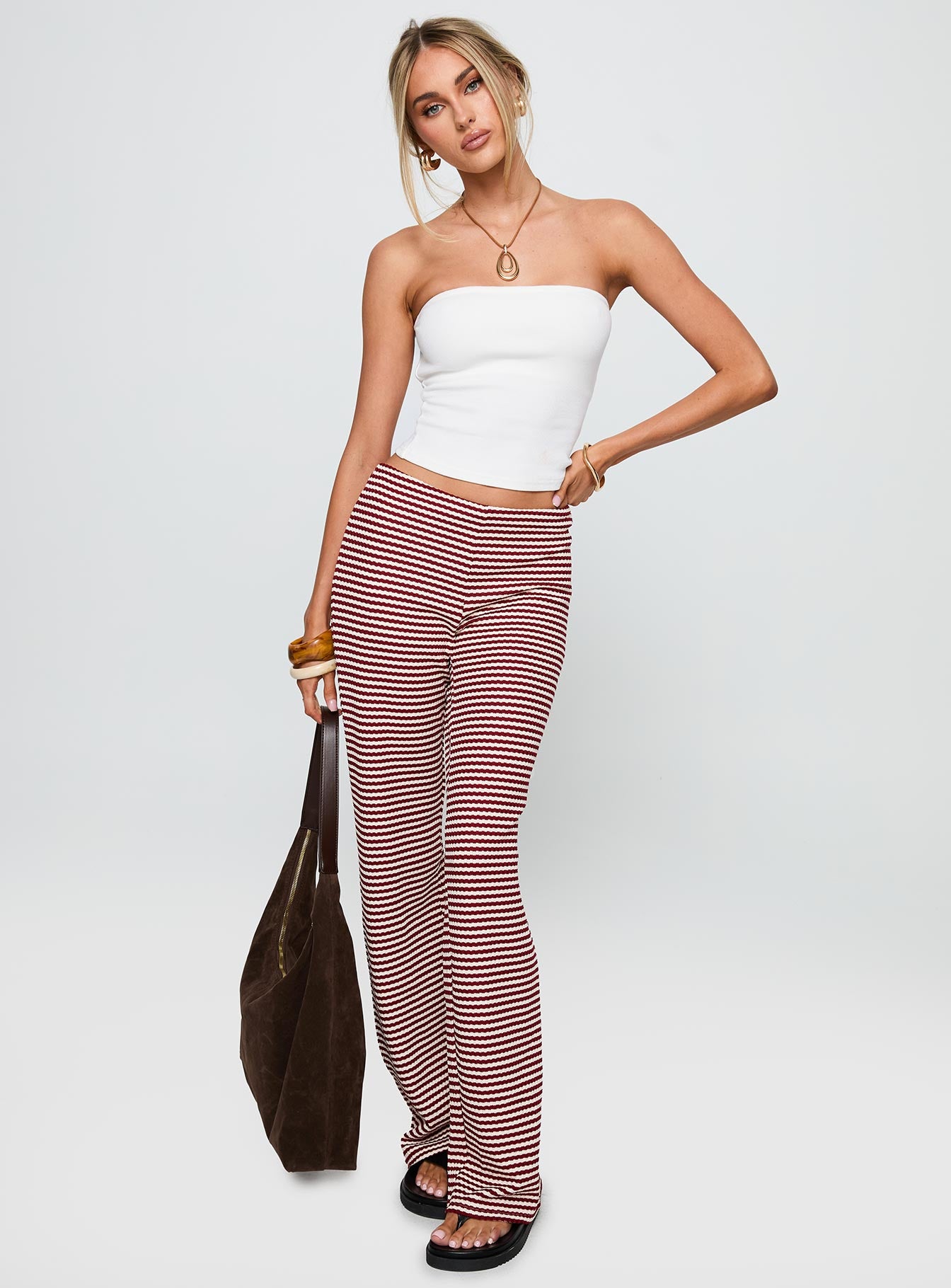 Next To Me Lounge Pant Red White Stripe - Image 3