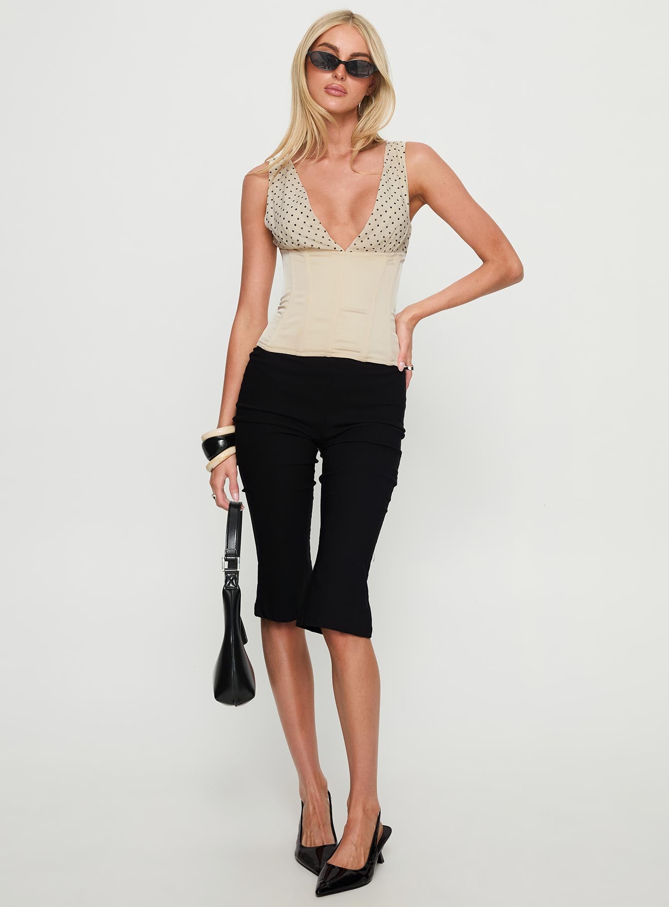 Briannah Contrast Corset Top Cream Polka - Image 3