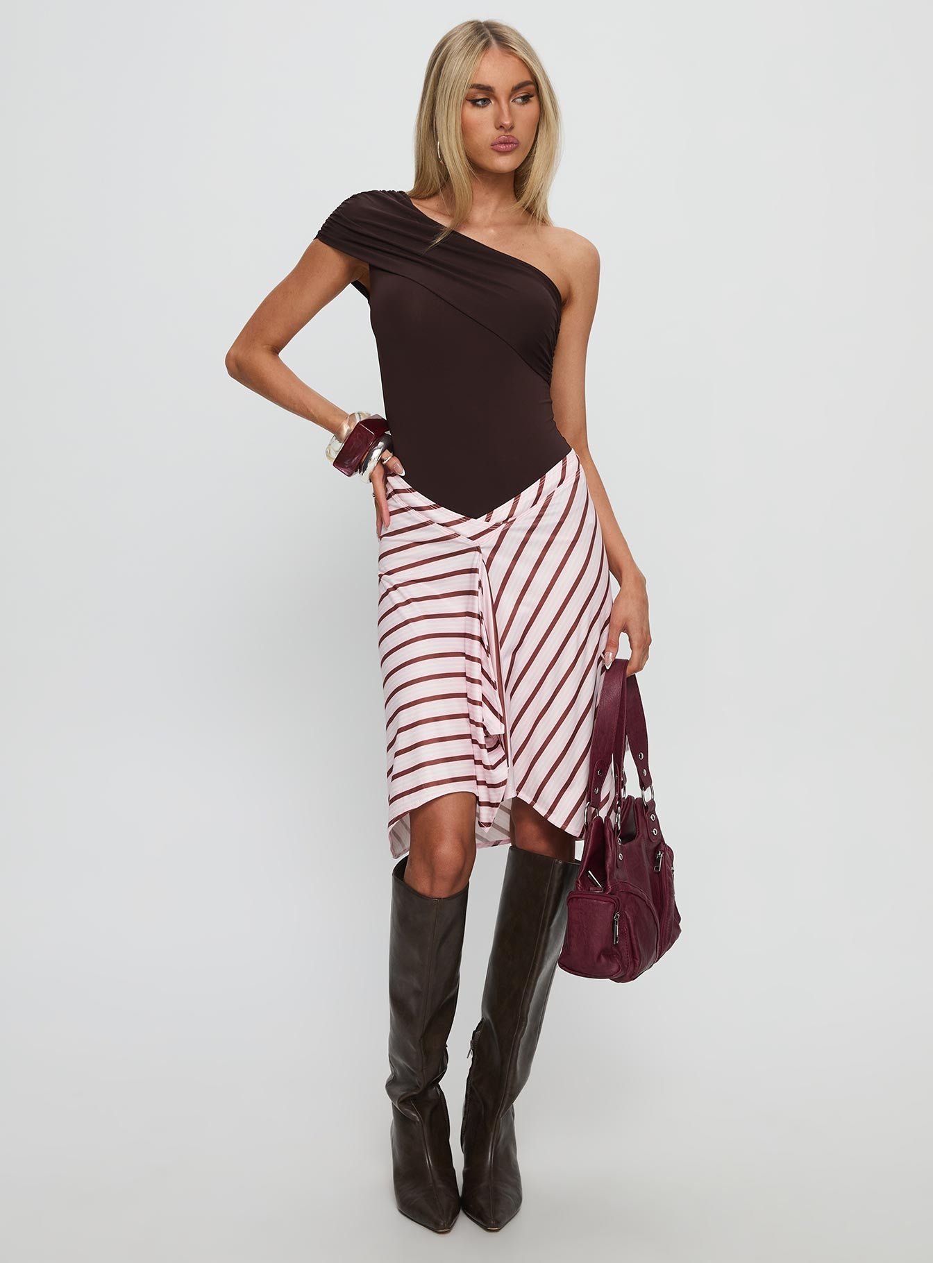 Celyra One Shoulder Bodysuit Chocolate - Image 3